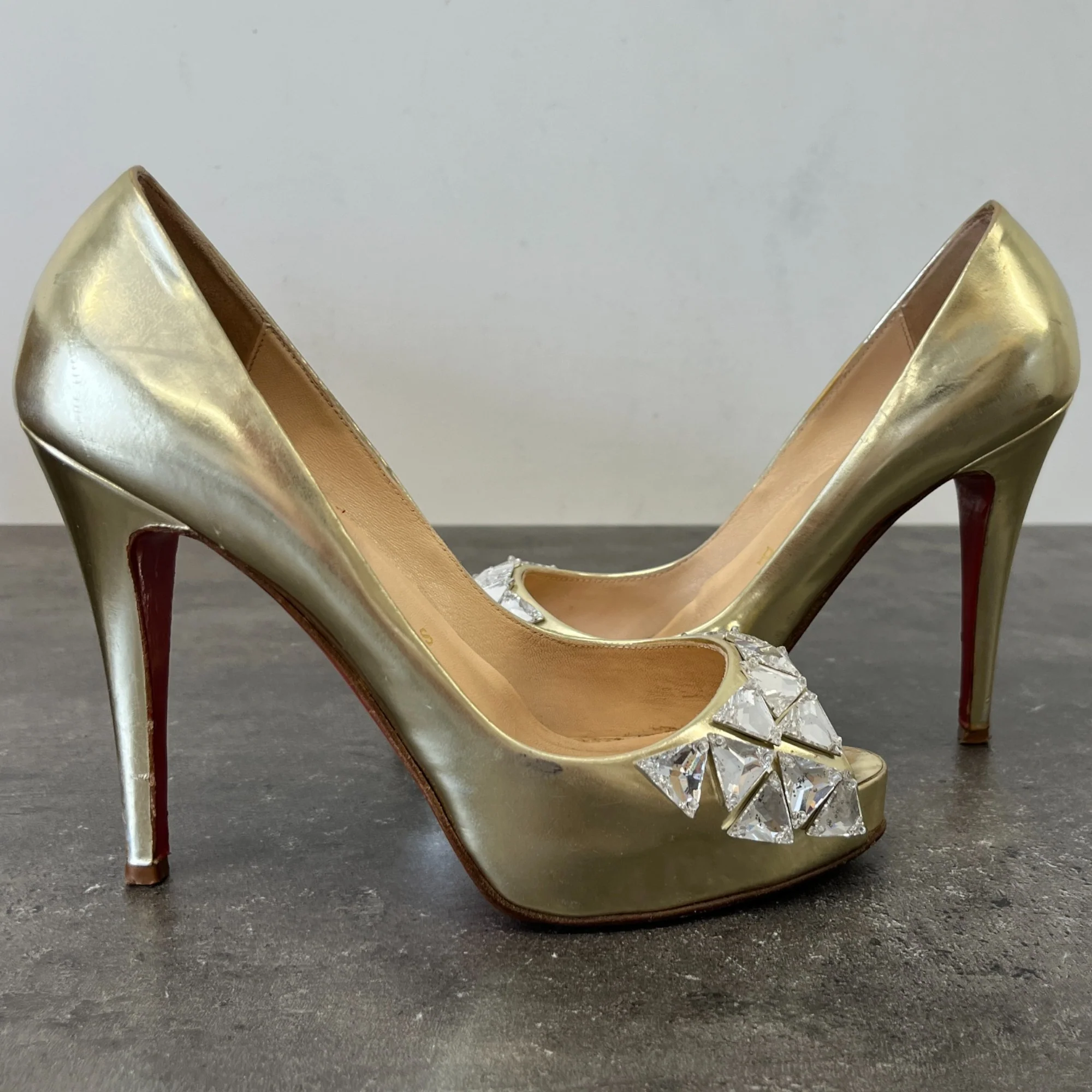 Women's Crystal Embellished Heels Gold Size EU 38 / UK 5 - Image 12