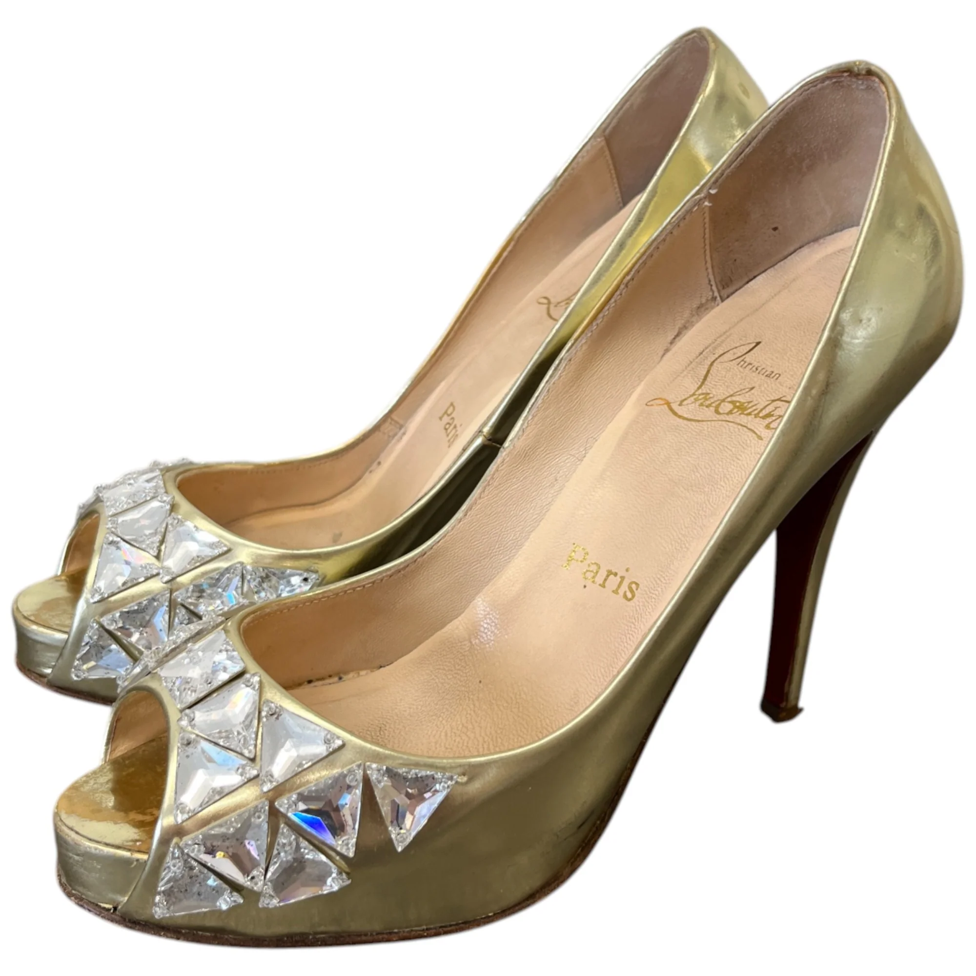 Women's Crystal Embellished Heels Gold Size EU 38 / UK 5 - Image 9