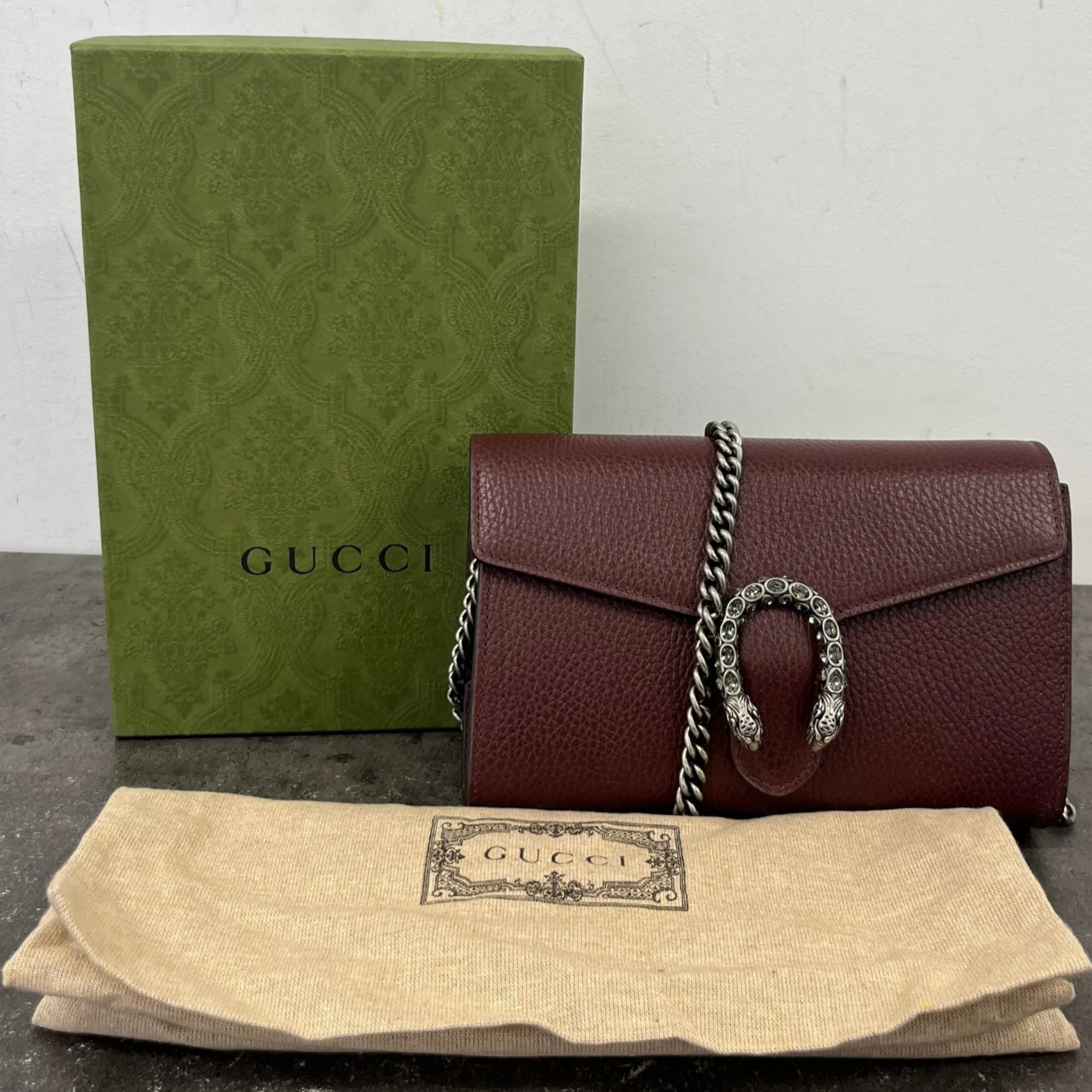 Women's Crystal Mini Dionysus Chain Wallet Bag Burgundy - Image 12