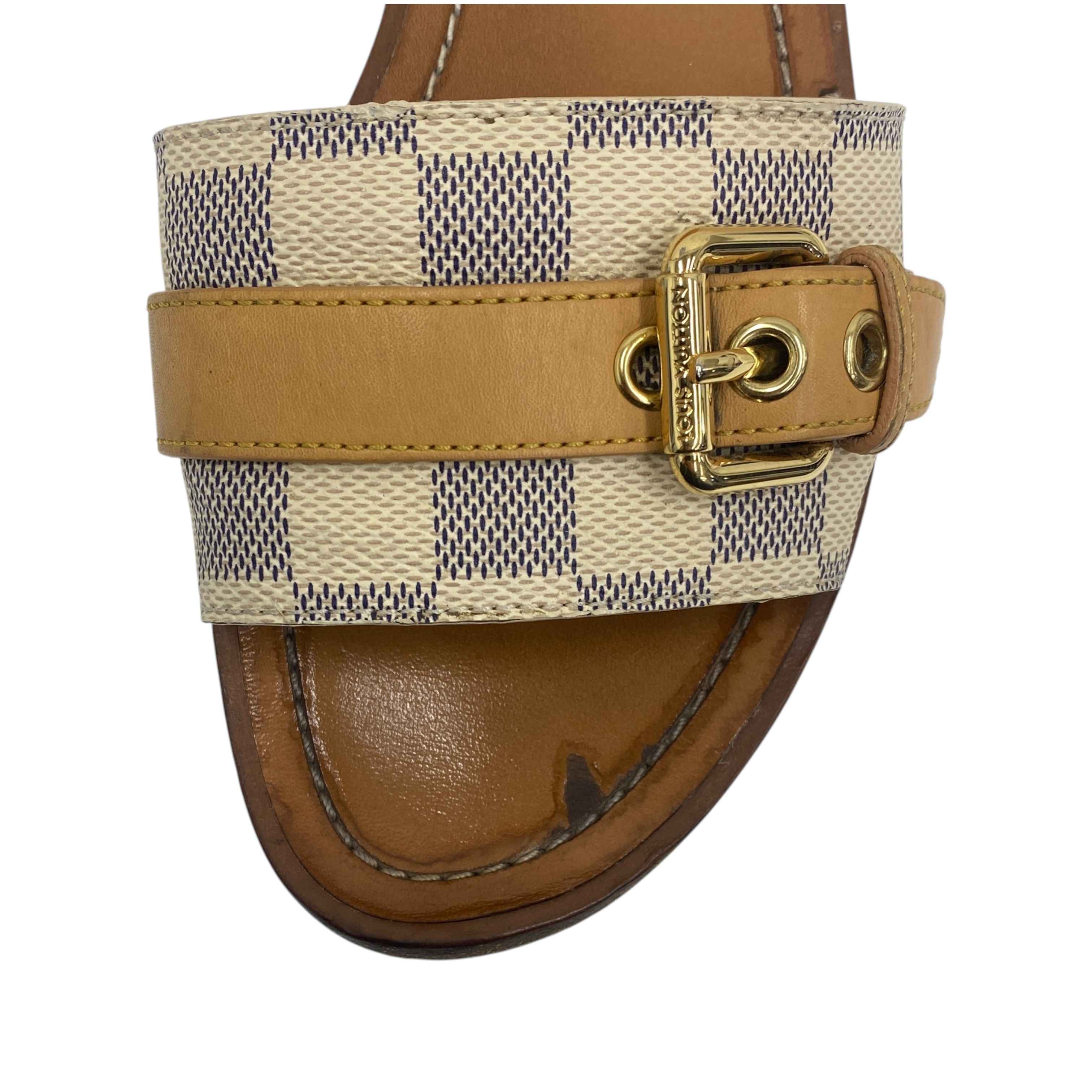 Women's Damier Azur Vachetta Lock Flat Mule Sandals Beige Size EU 37 / UK 4 - Image 11