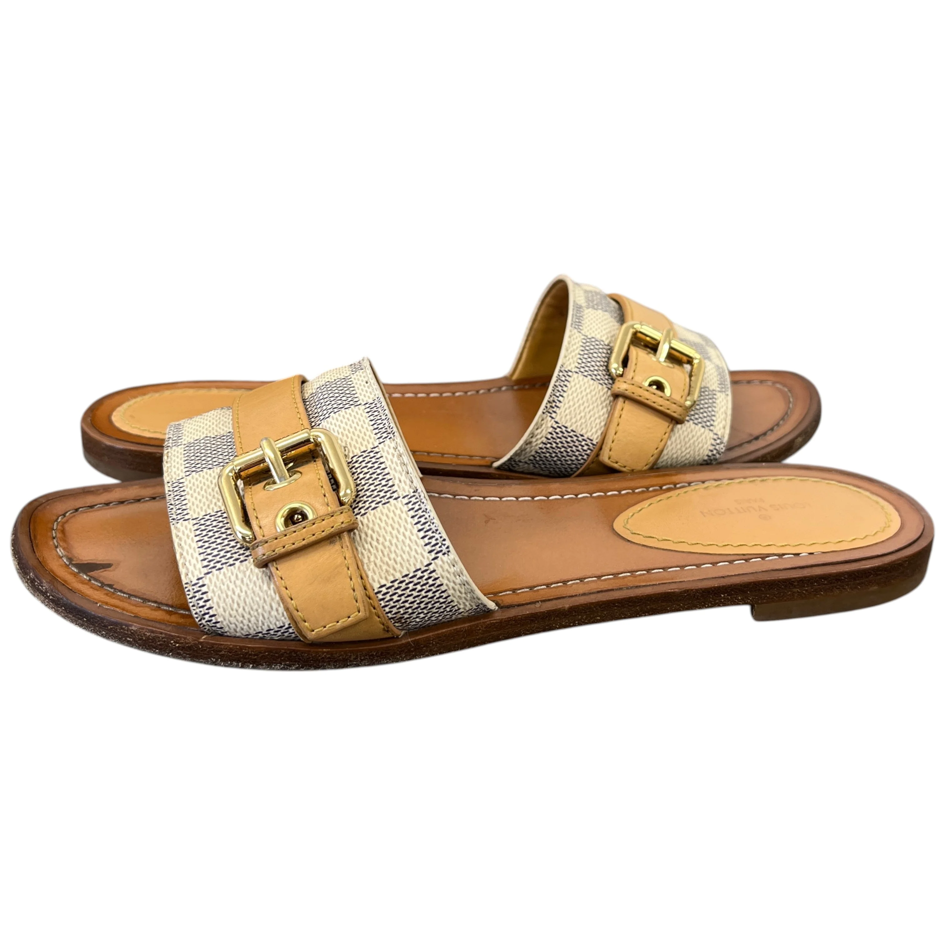 Women's Damier Azur Vachetta Lock Flat Mule Sandals Beige Size EU 37 / UK 4 - Image 3
