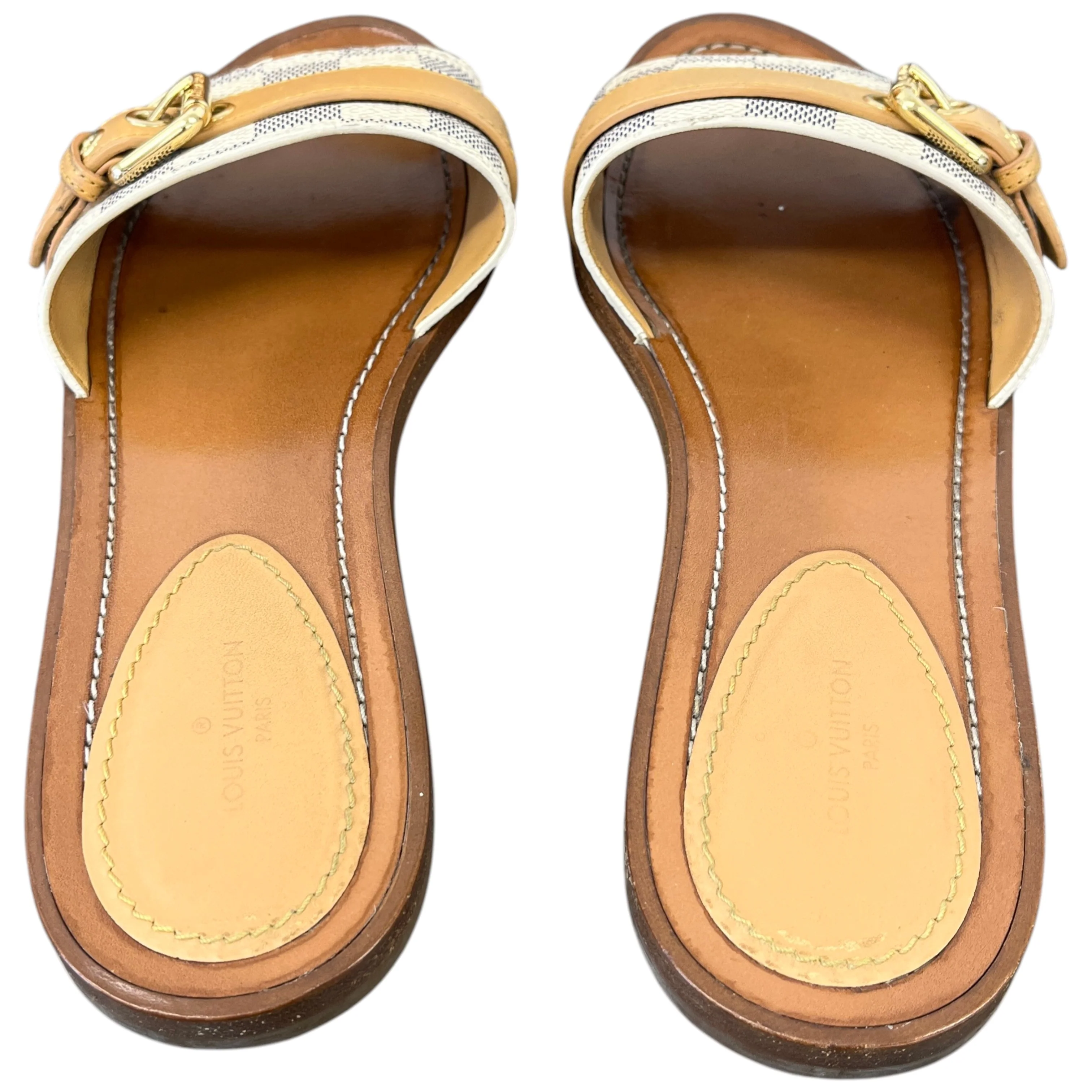 Women's Damier Azur Vachetta Lock Flat Mule Sandals Beige Size EU 37 / UK 4 - Image 6