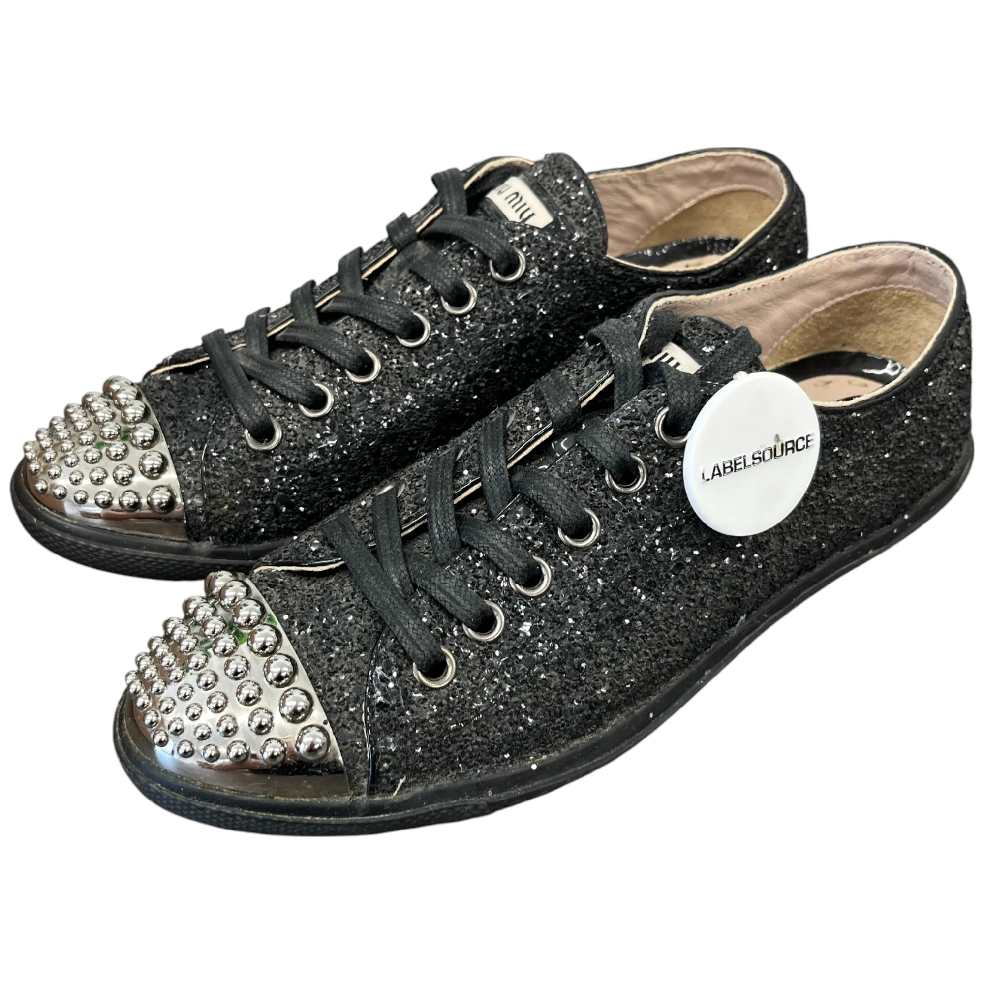 Women's Flat Sole Glitter Low Trainers Black Size EU 36 / UK 3 - Image 15