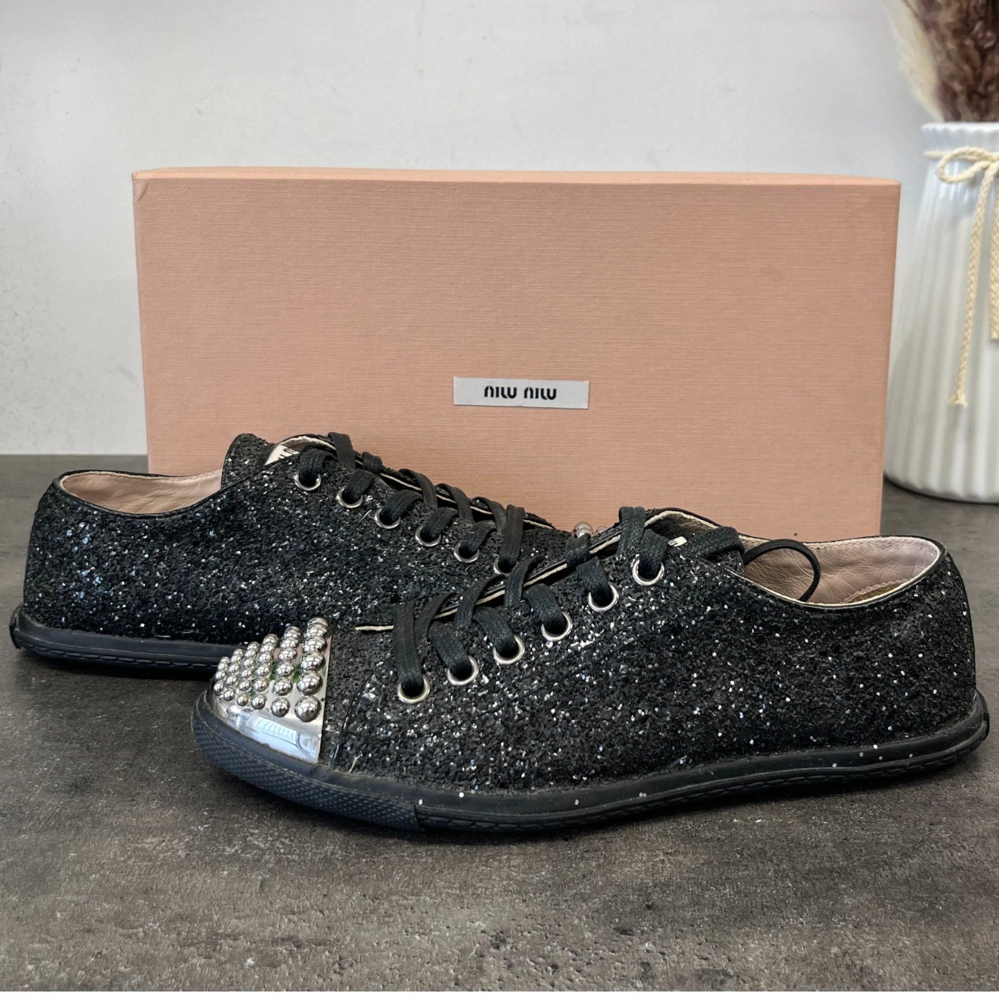 Women's Flat Sole Glitter Low Trainers Black Size EU 36 / UK 3 - Image 16