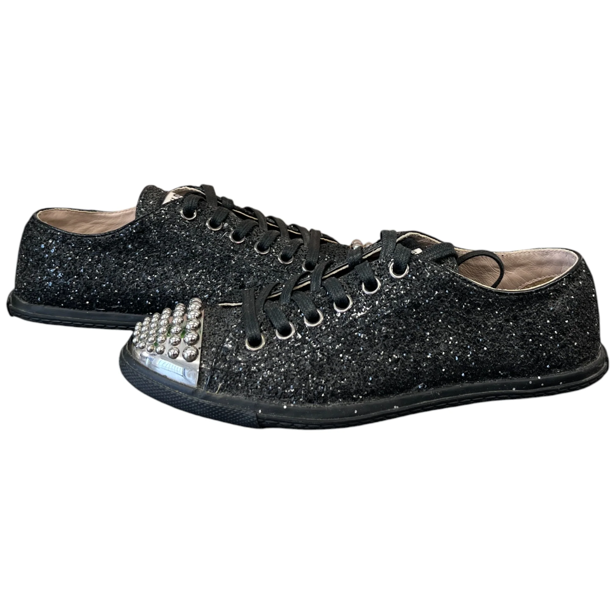 Women's Flat Sole Glitter Low Trainers Black Size EU 36 / UK 3 - Image 3