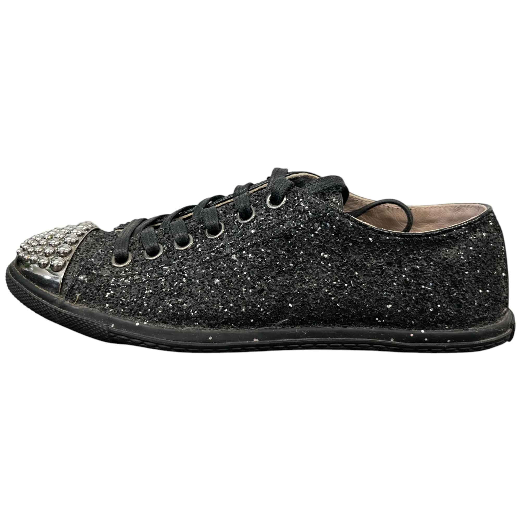 Women's Flat Sole Glitter Low Trainers Black Size EU 36 / UK 3 - Image 5