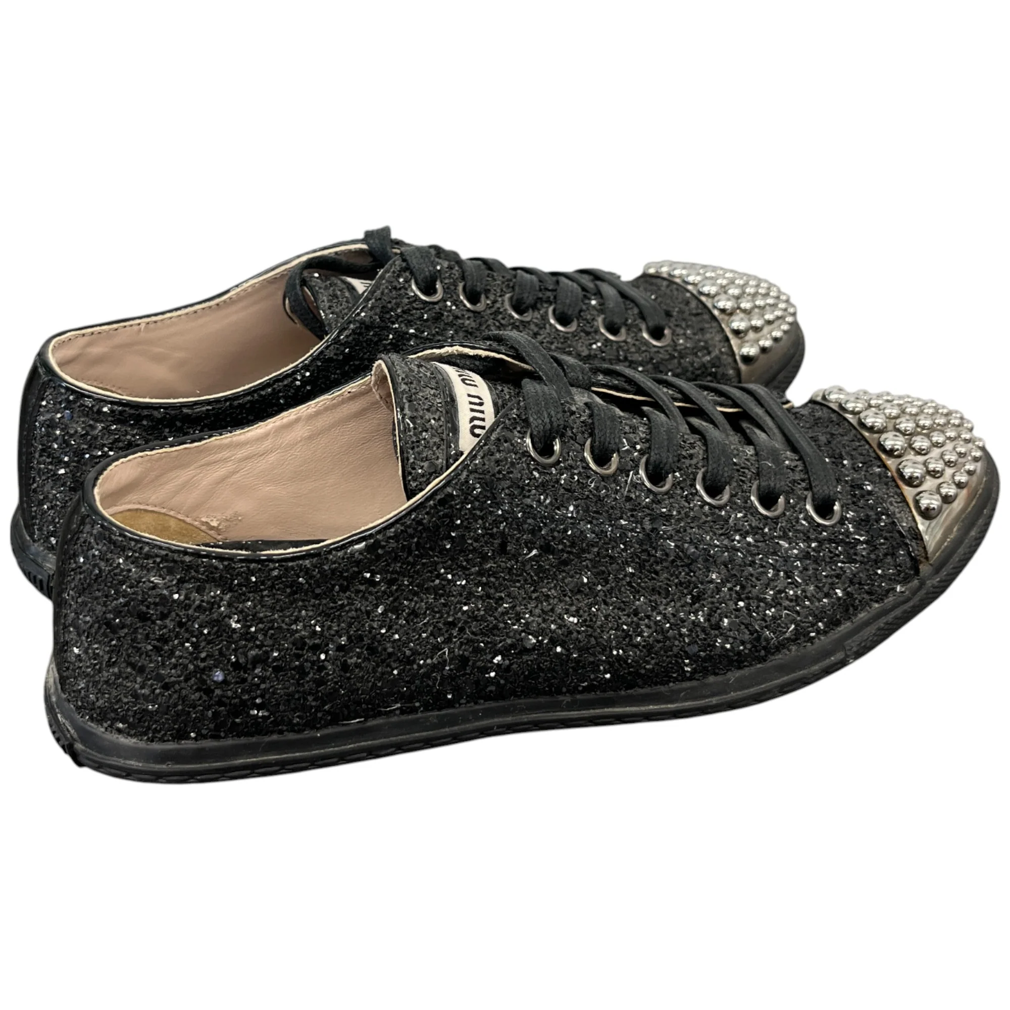 Women's Flat Sole Glitter Low Trainers Black Size EU 36 / UK 3 - Image 8