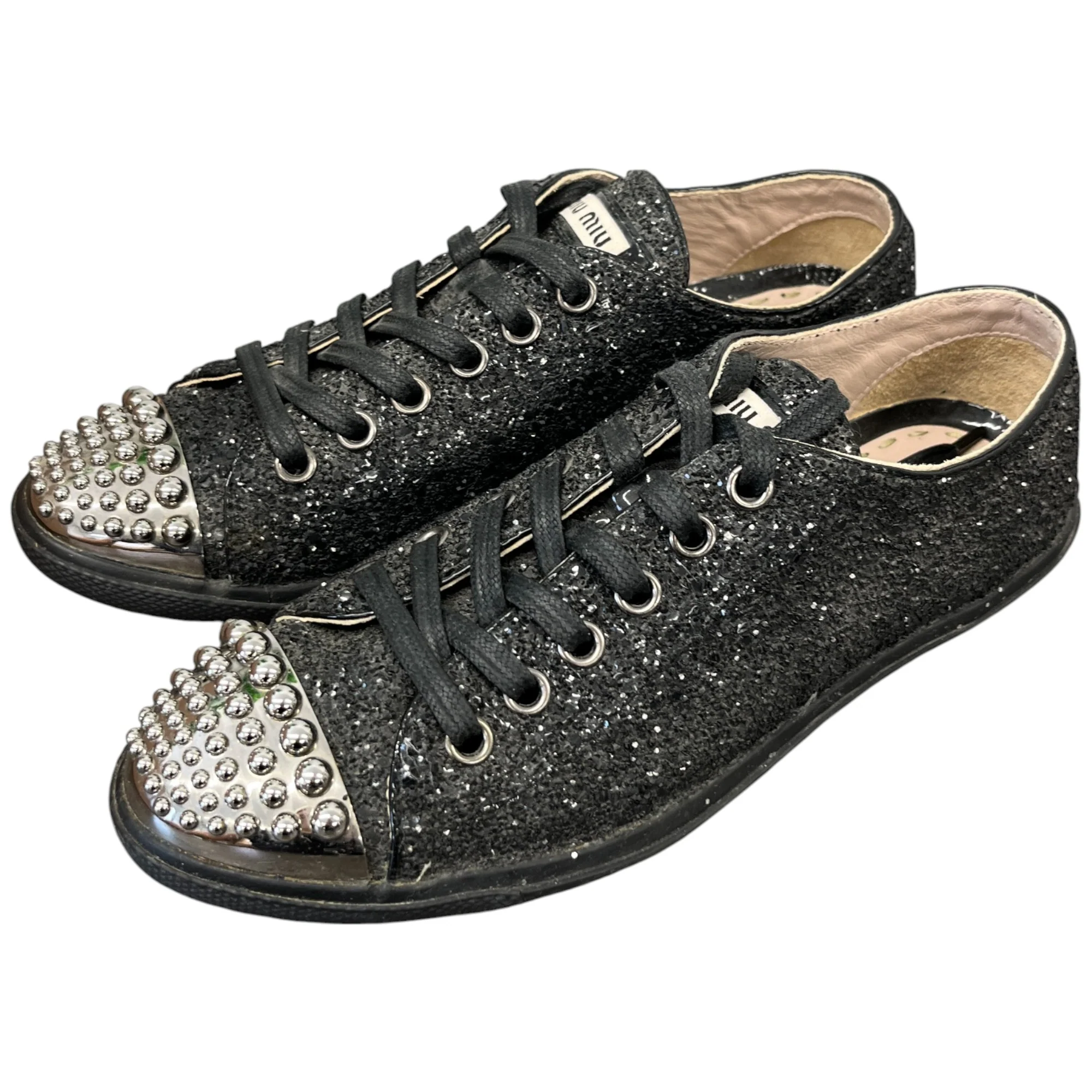 Women's Flat Sole Glitter Low Trainers Black Size EU 36 / UK 3 - Image 9