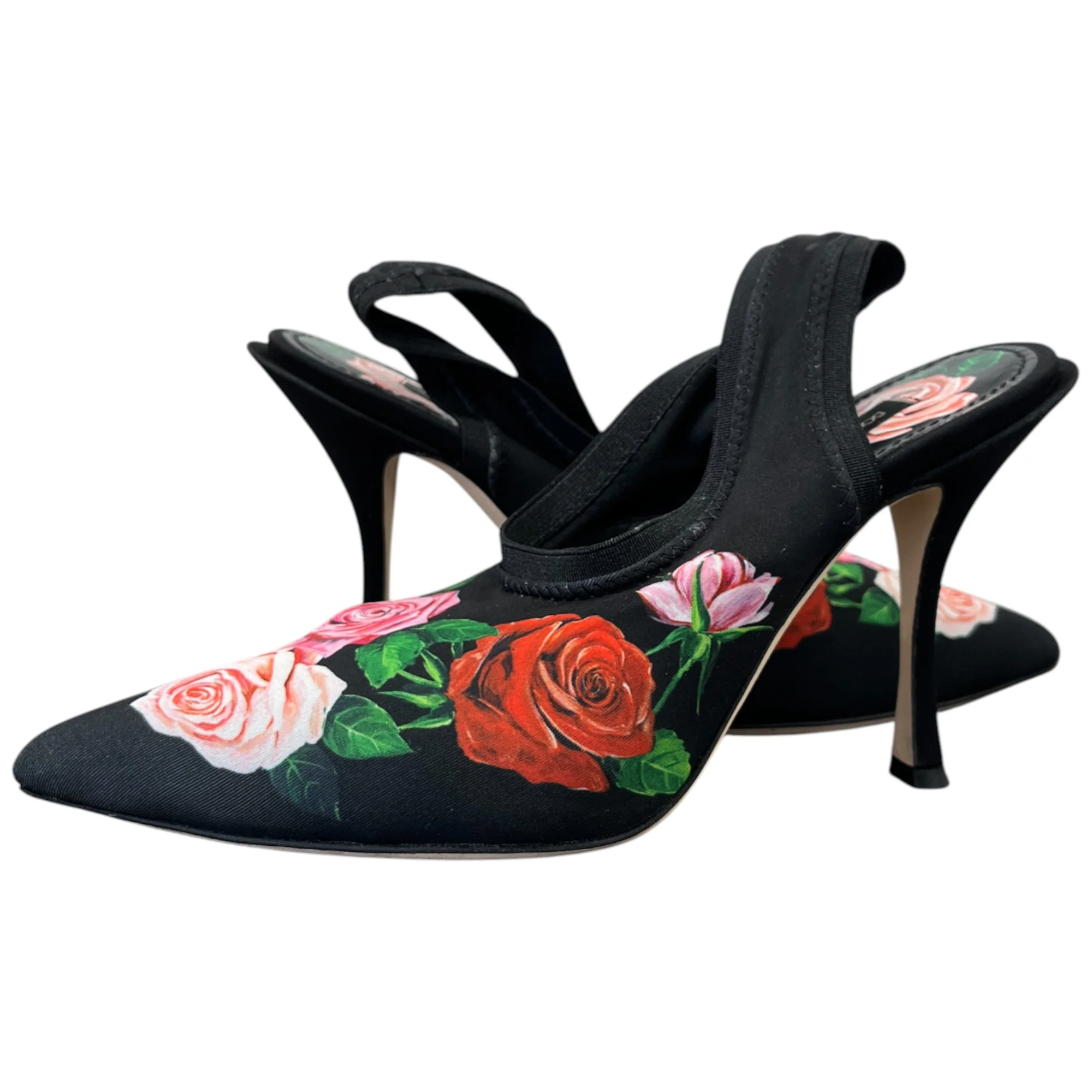 Women's Floral Slingback Heels Black Size EU 36 / UK 3 - Image 3