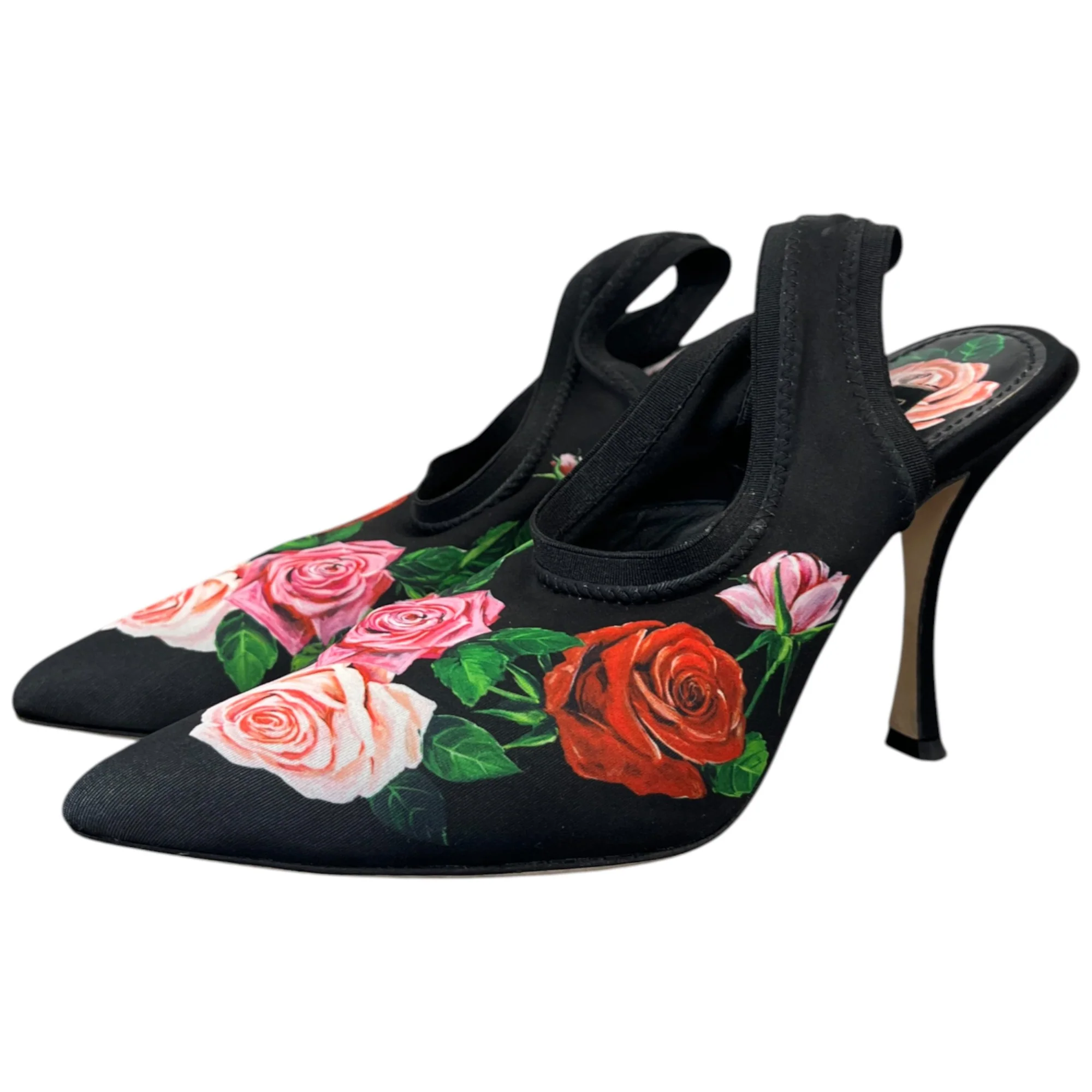 Women's Floral Slingback Heels Black Size EU 36 / UK 3 - Image 8