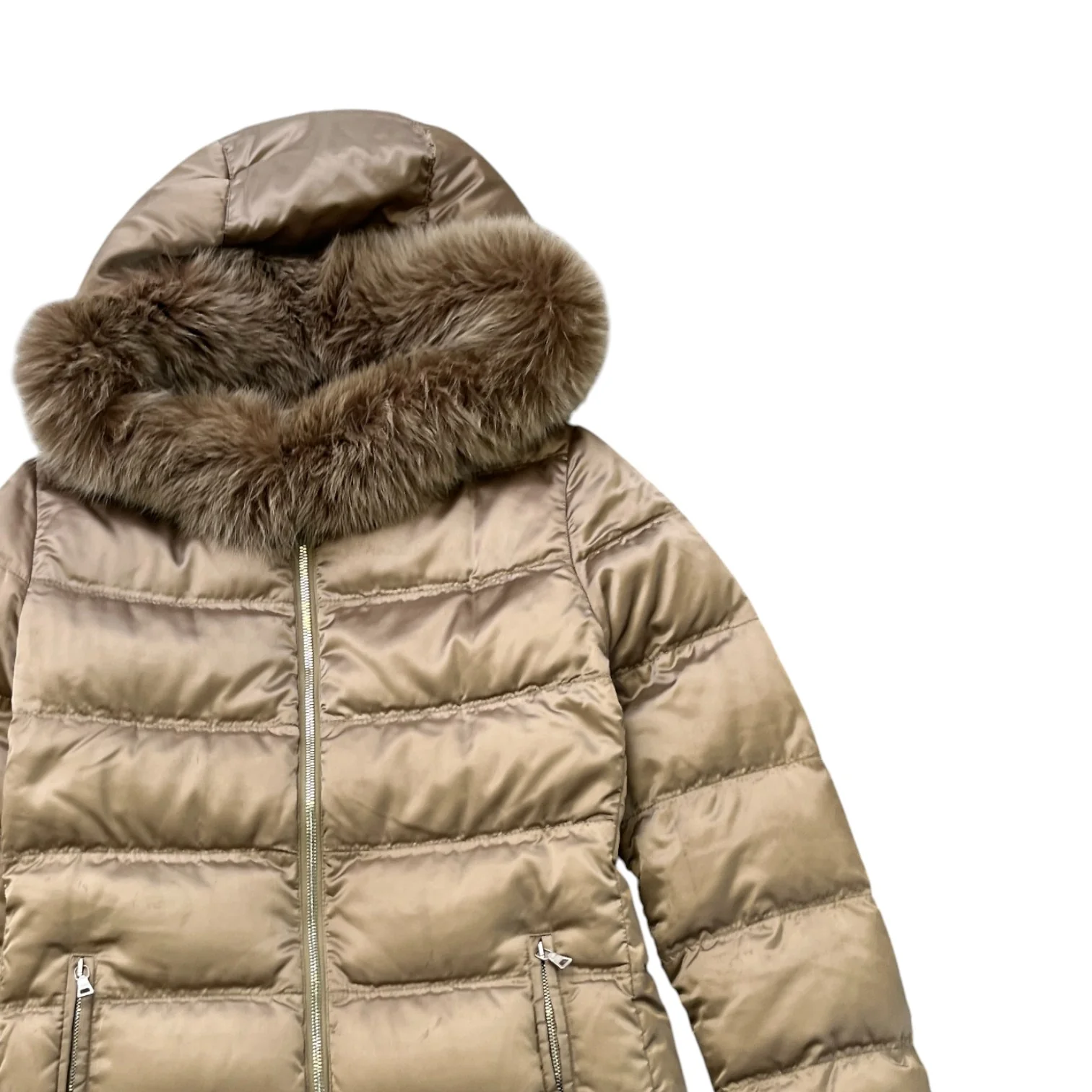 Women's Fox Fur Down Jacket Gold Size IT 38 / UK 6 - Image 3
