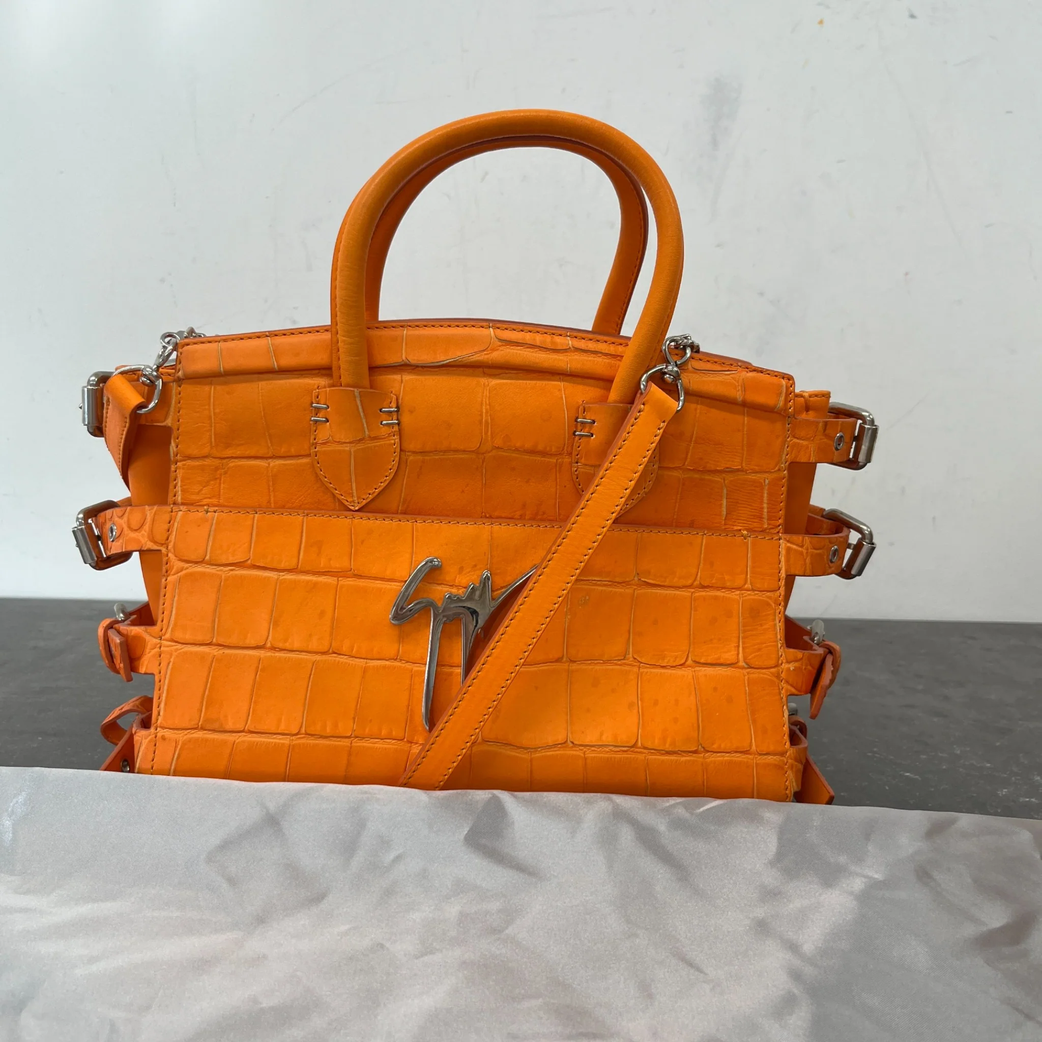 Women's G17 Croc Embossed Handbag Orange - Image 12