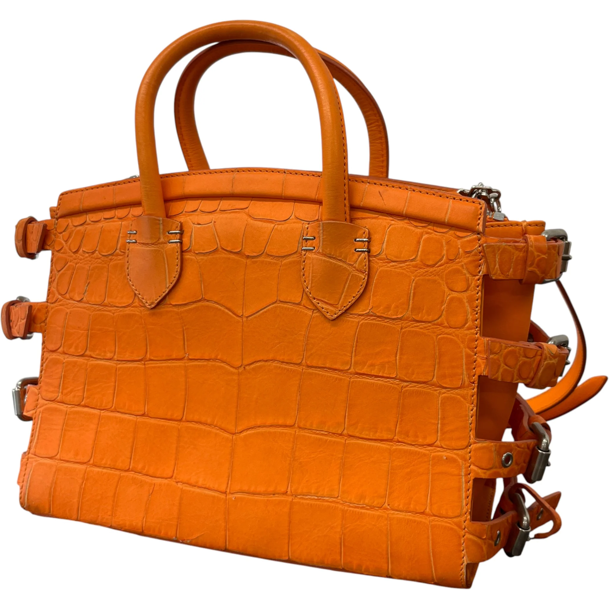 Women's G17 Croc Embossed Handbag Orange - Image 9