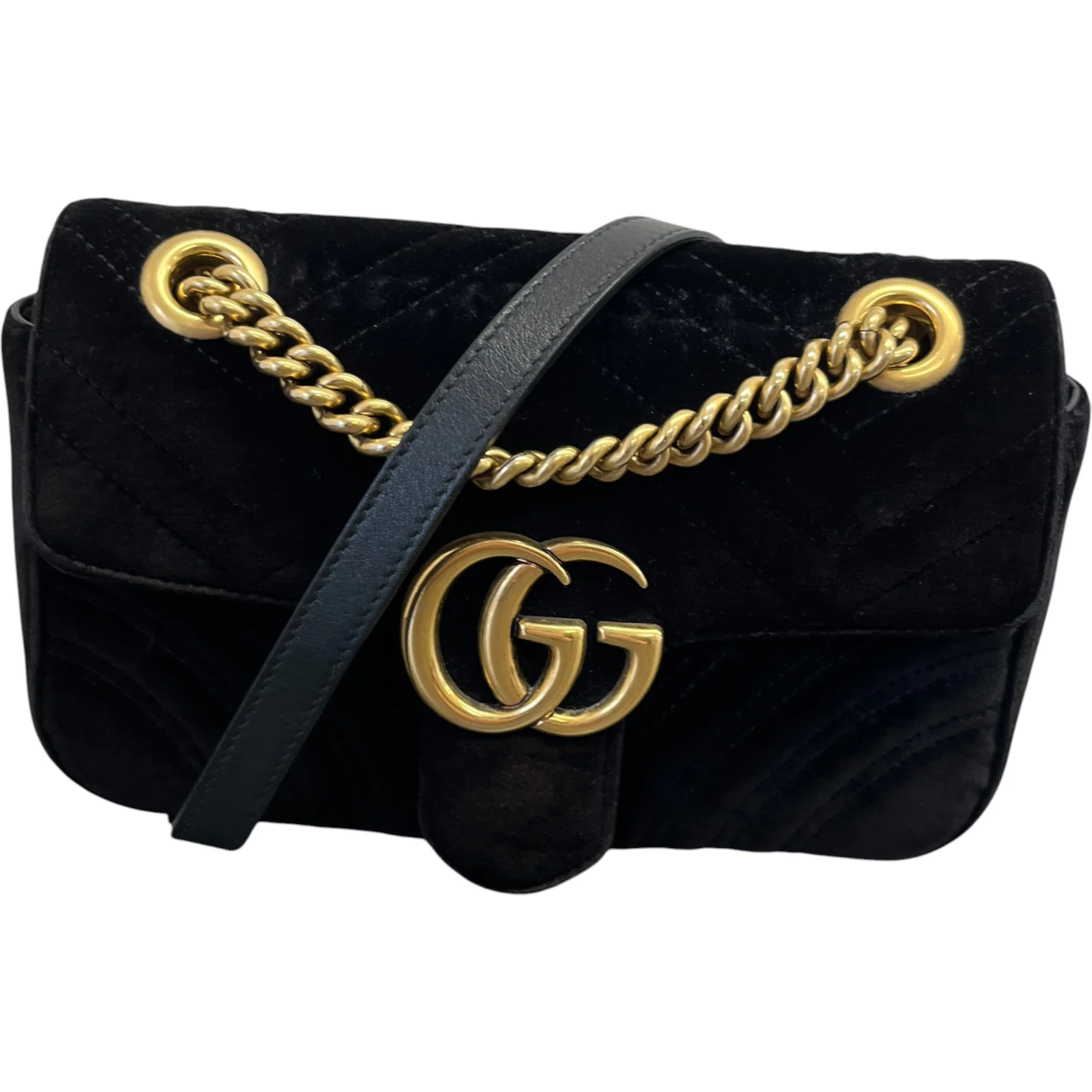 Women's Gg Marmont Velvet Small Handbag Black