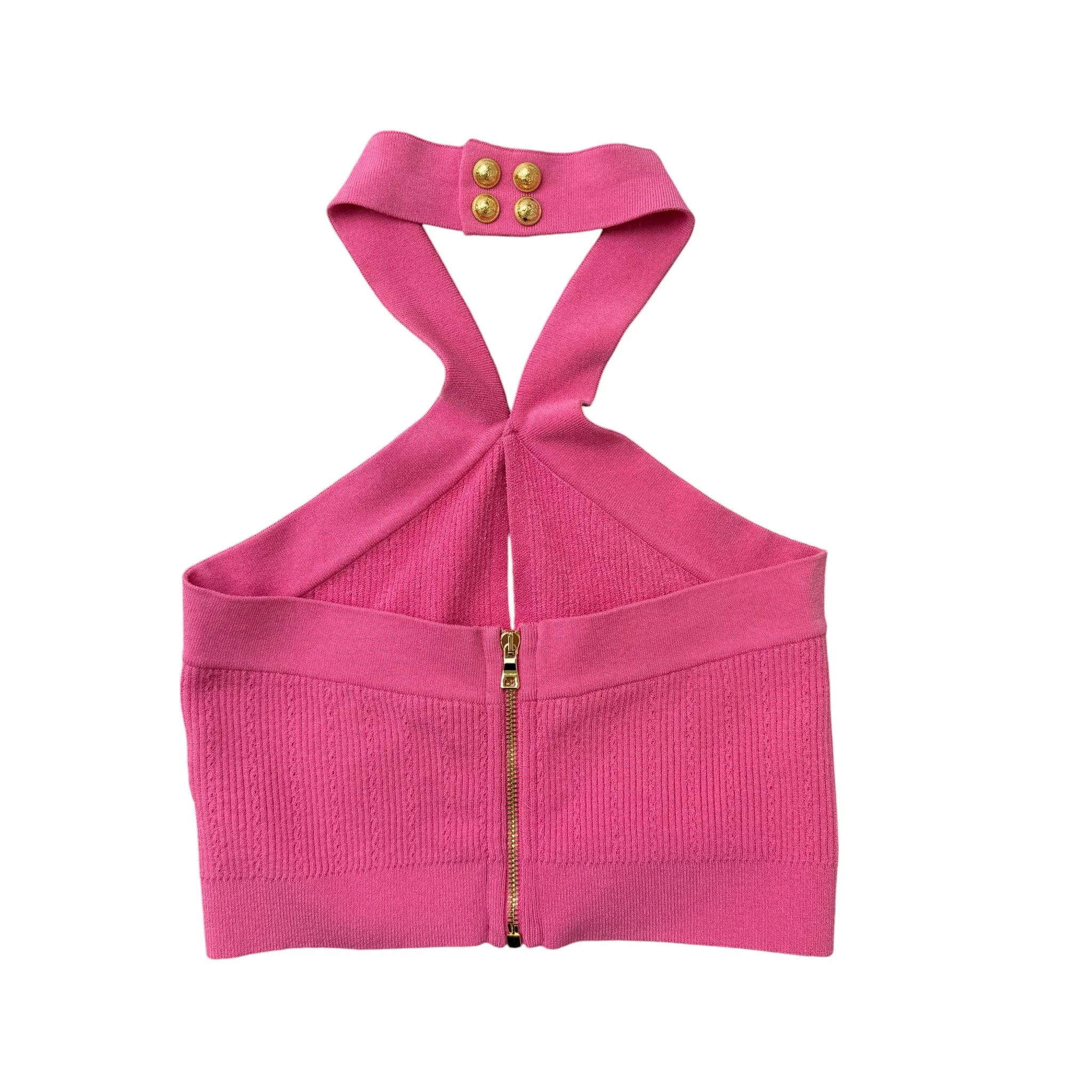Women's Halterneck Knitted Cropped Top Pink Size S - Image 2