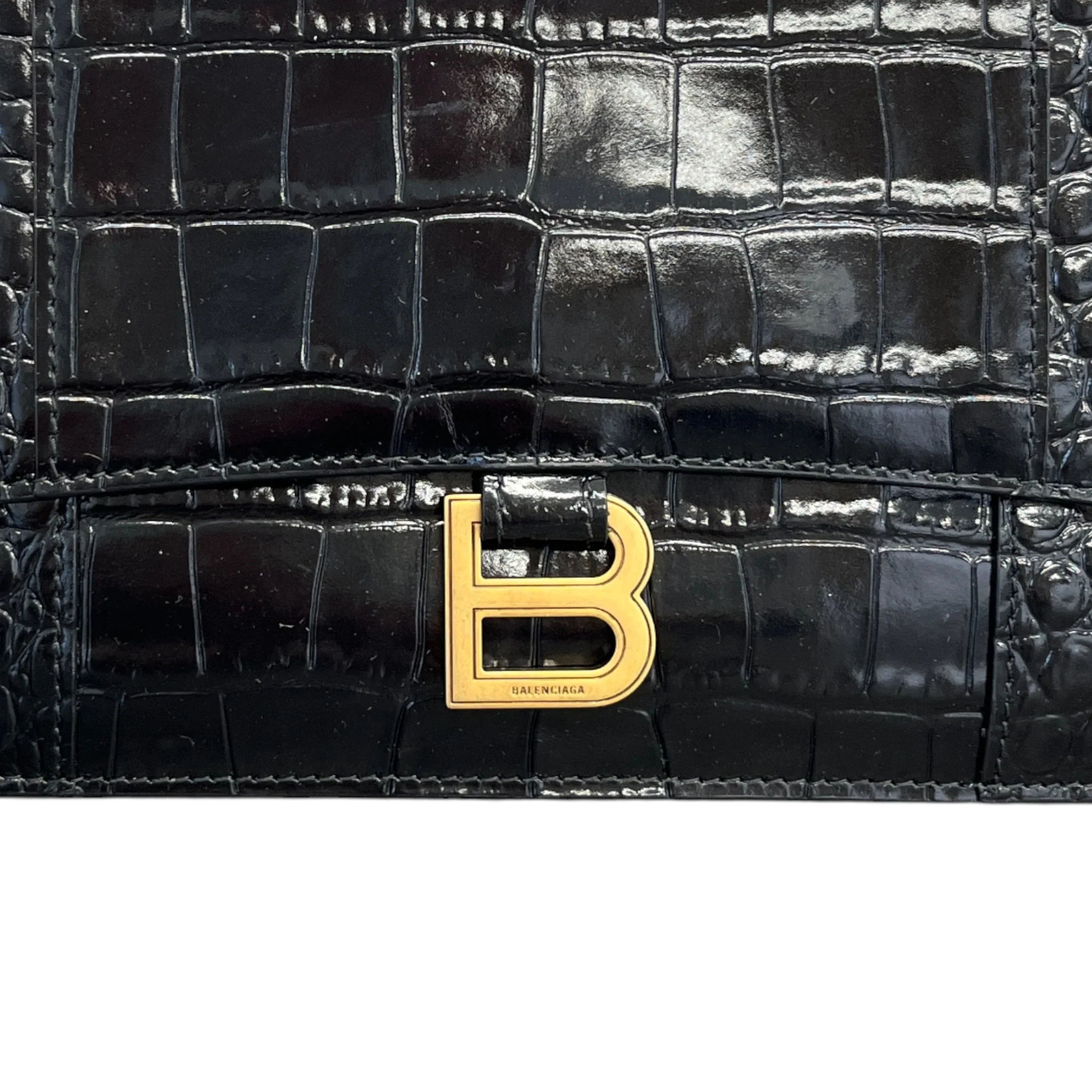 Women's Hourglass Crocodile Embossed Clutch Black - Image 9