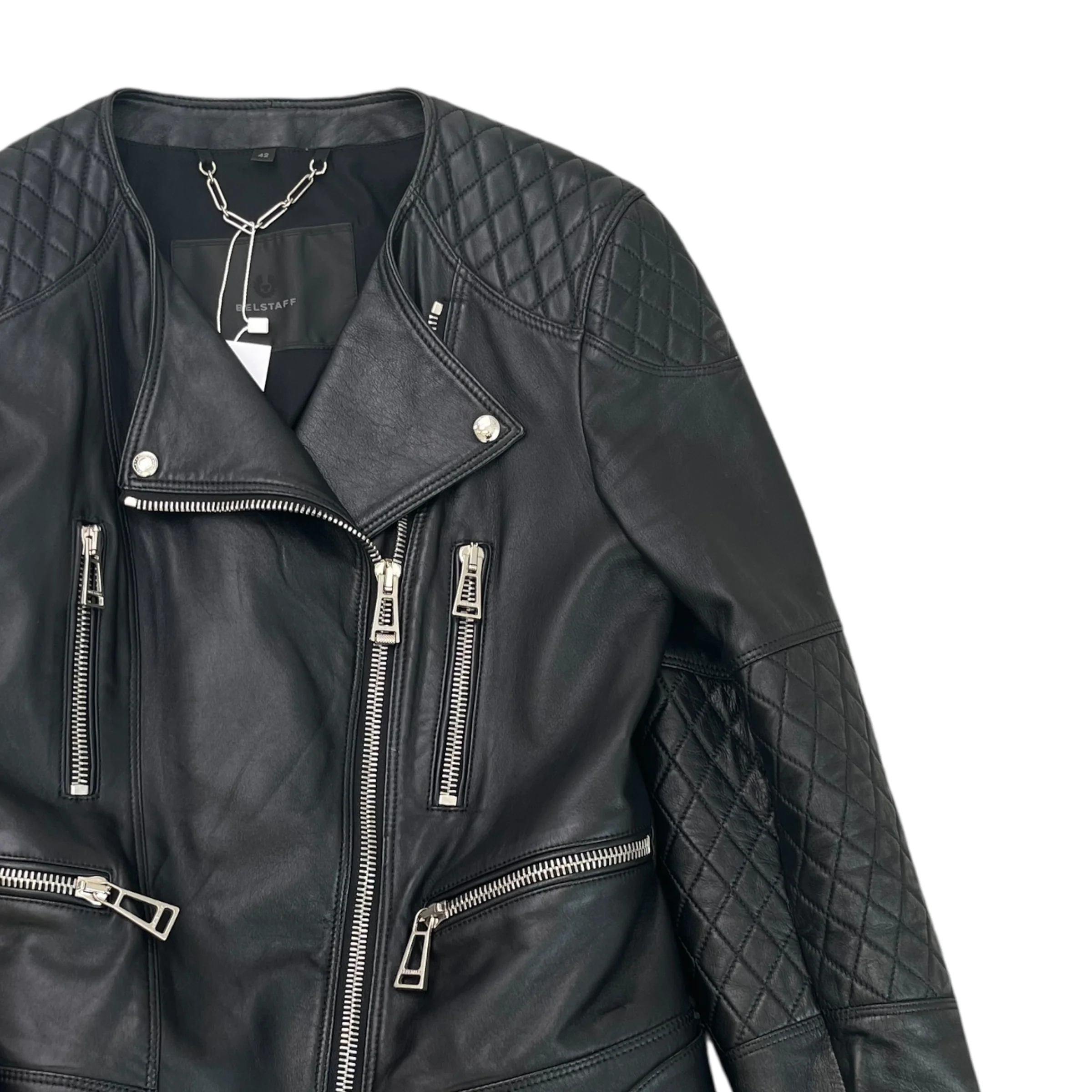 Women's Leather Biker Jacket Black Size L - Image 3