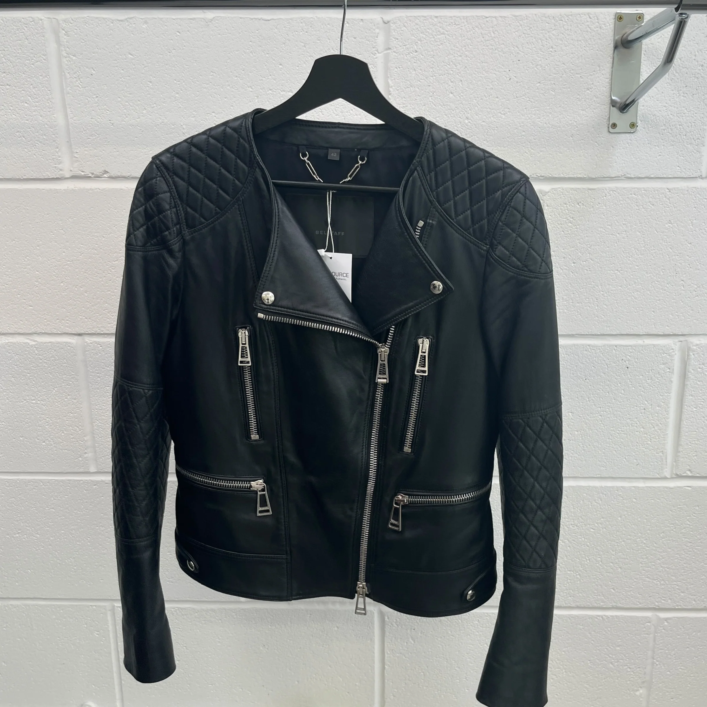Women's Leather Biker Jacket Black Size L - Image 8