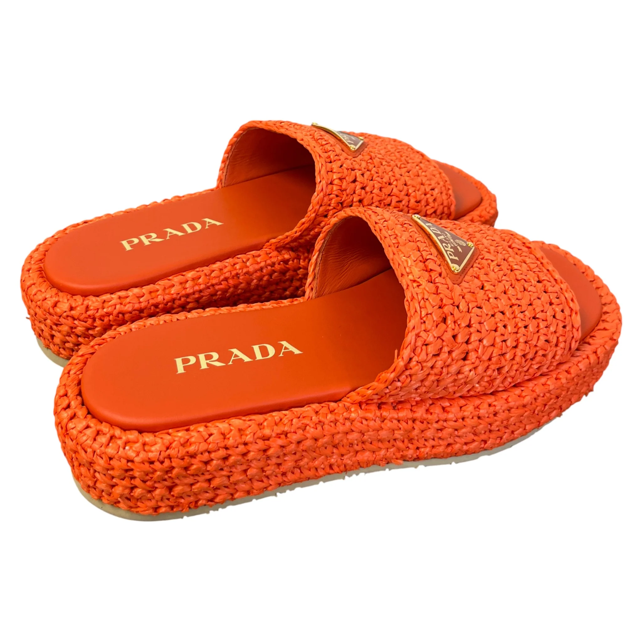 Women's Logo Raffia Platform Slides Orange Size EU 37 / UK 4 - Image 8