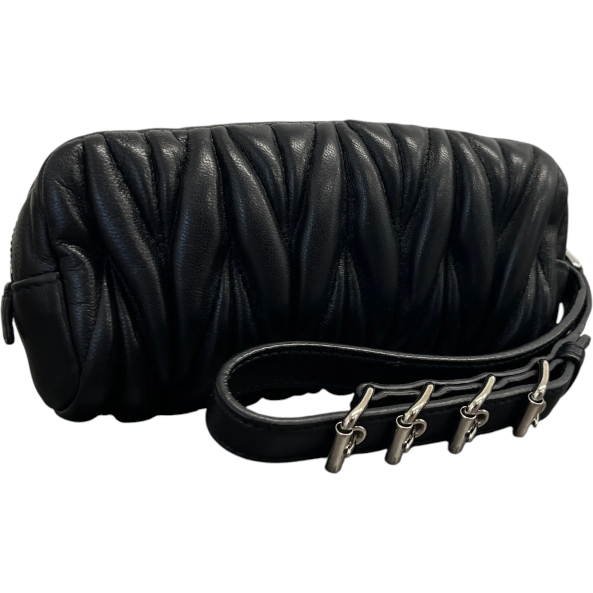Women's Matelasse Leather Wristlet Purse Black - Image 3