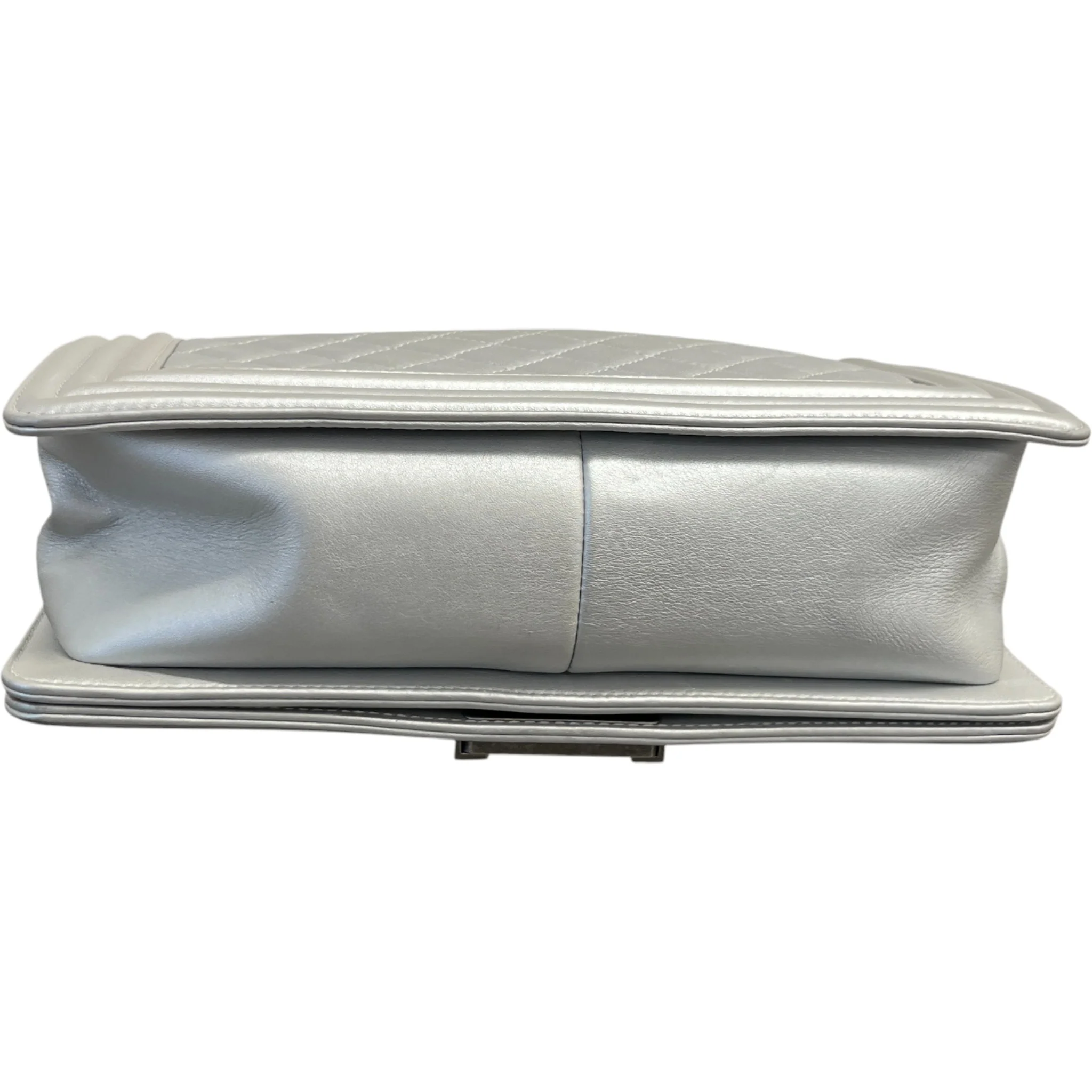 Women's Metallic Lambskin Medium Boy Bag Silver - Image 10