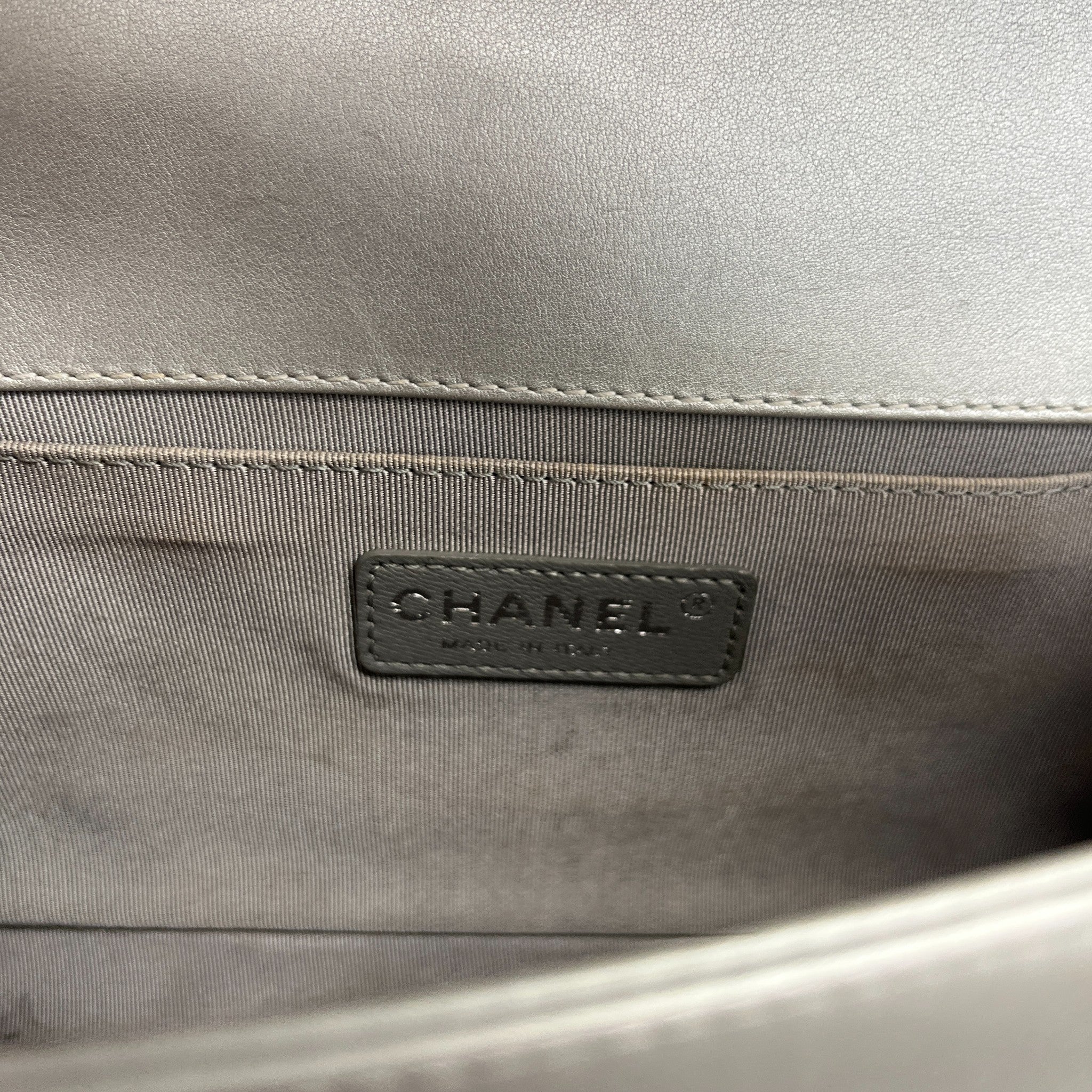 Women's Metallic Lambskin Medium Boy Bag Silver - Image 12