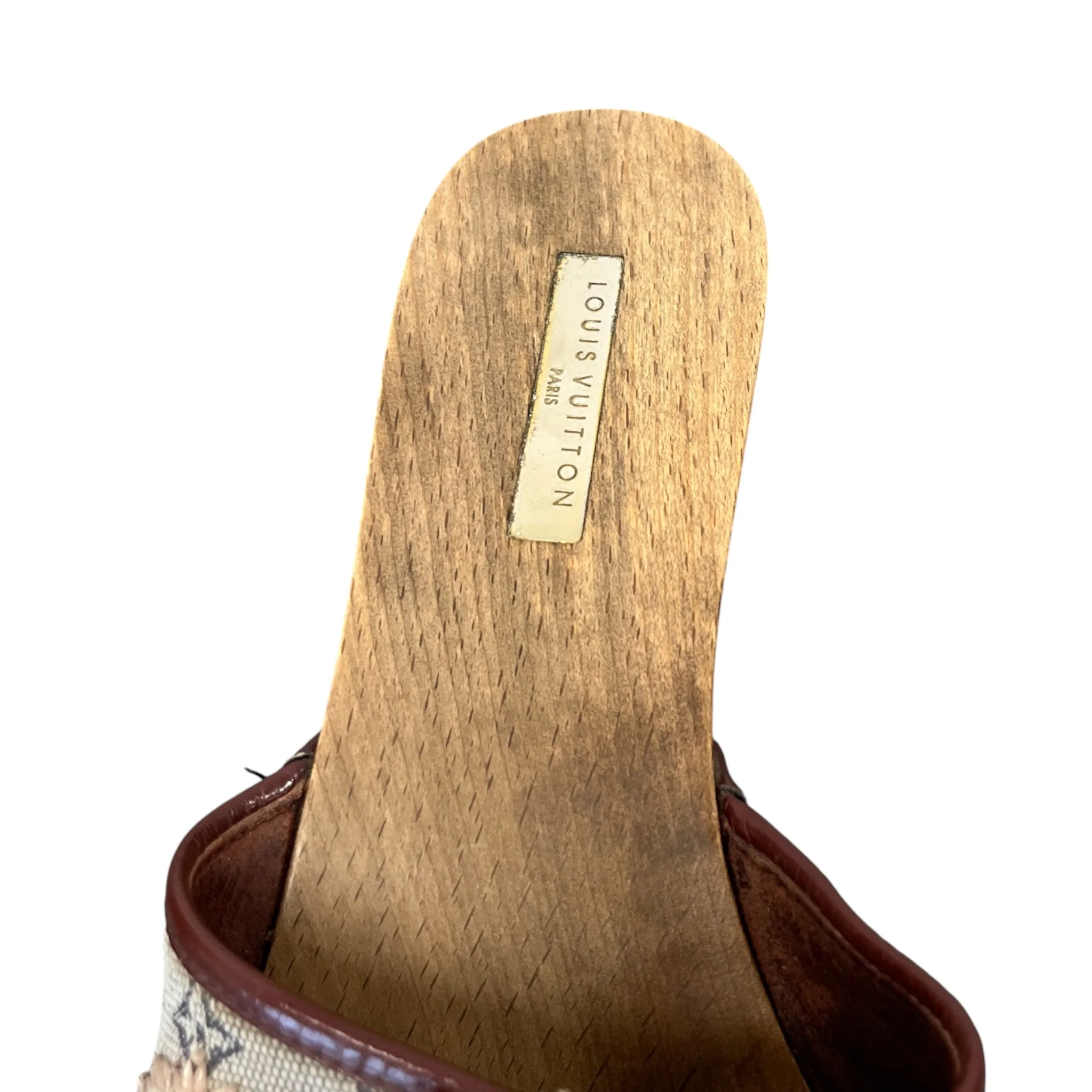 Women's Monogram Mini Lin Raffia Flower Wooden Mules Brown Size EU 39.5 / UK 6.5 - Image 12
