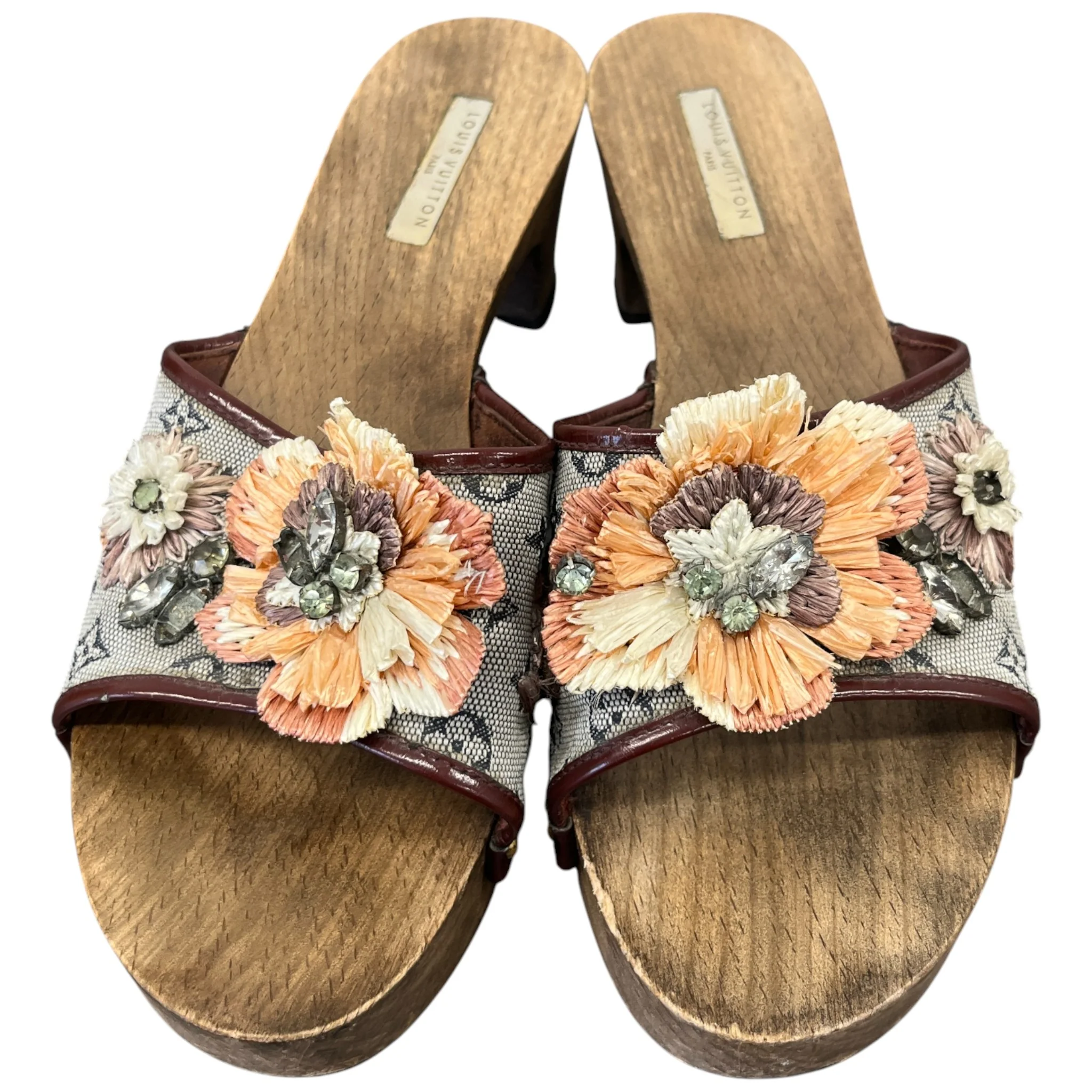 Women's Monogram Mini Lin Raffia Flower Wooden Mules Brown Size EU 39.5 / UK 6.5 - Image 6