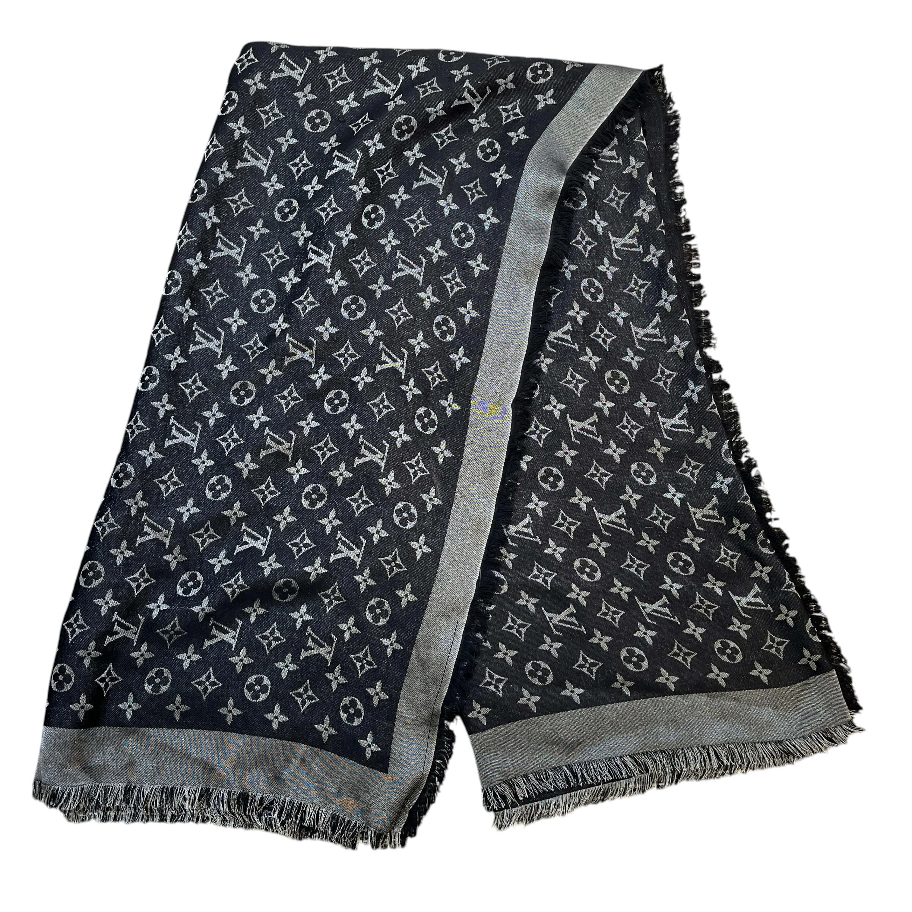 Women's Monogram Shine Shawl Scarf Black - Image 3