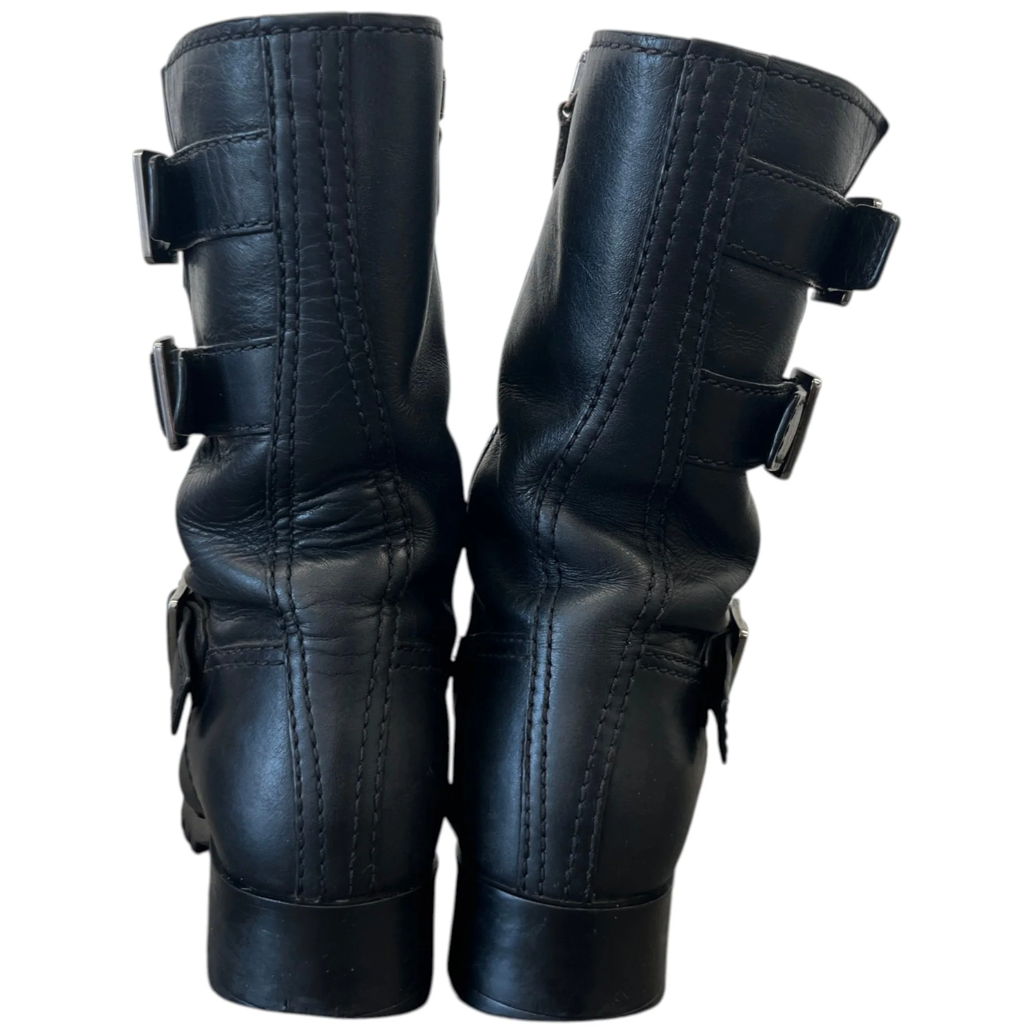 Women's Multi Buckle Biker Boots Black Size EU 38 / UK 5 - Image 7