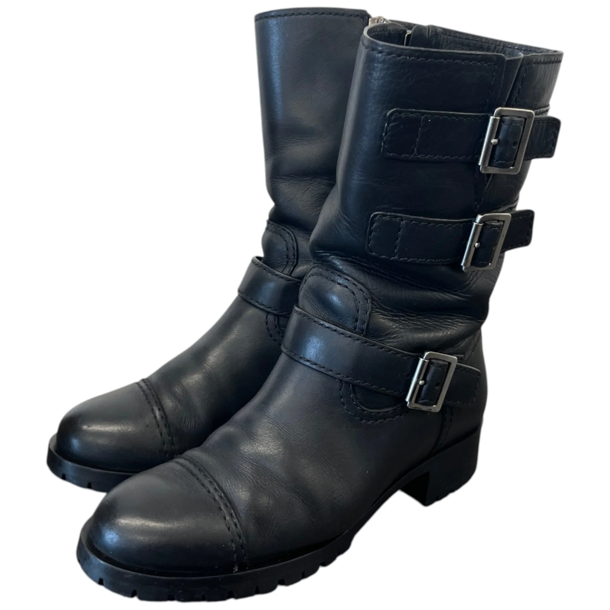 Women's Multi Buckle Biker Boots Black Size EU 38 / UK 5 - Image 9