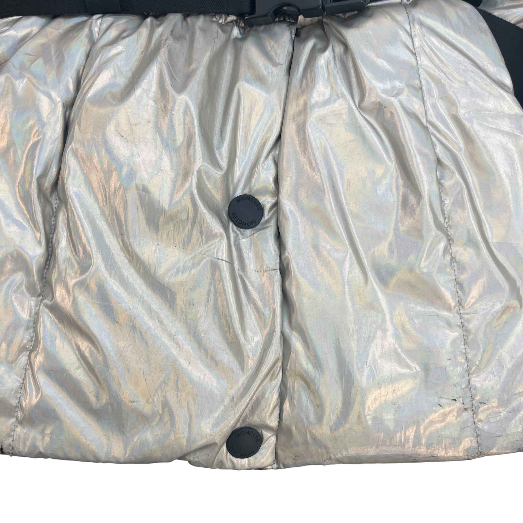 Women's Olligan Holographic Hooded Belted Down Jacket Silver Size 1 / UK 10 - Image 13