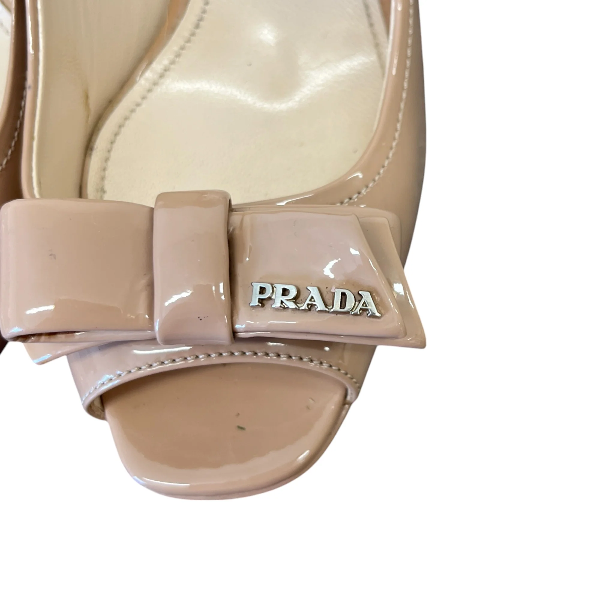 Women's Patent Bow Wedge Heels Beige Size EU 37 / UK 4 - Image 13