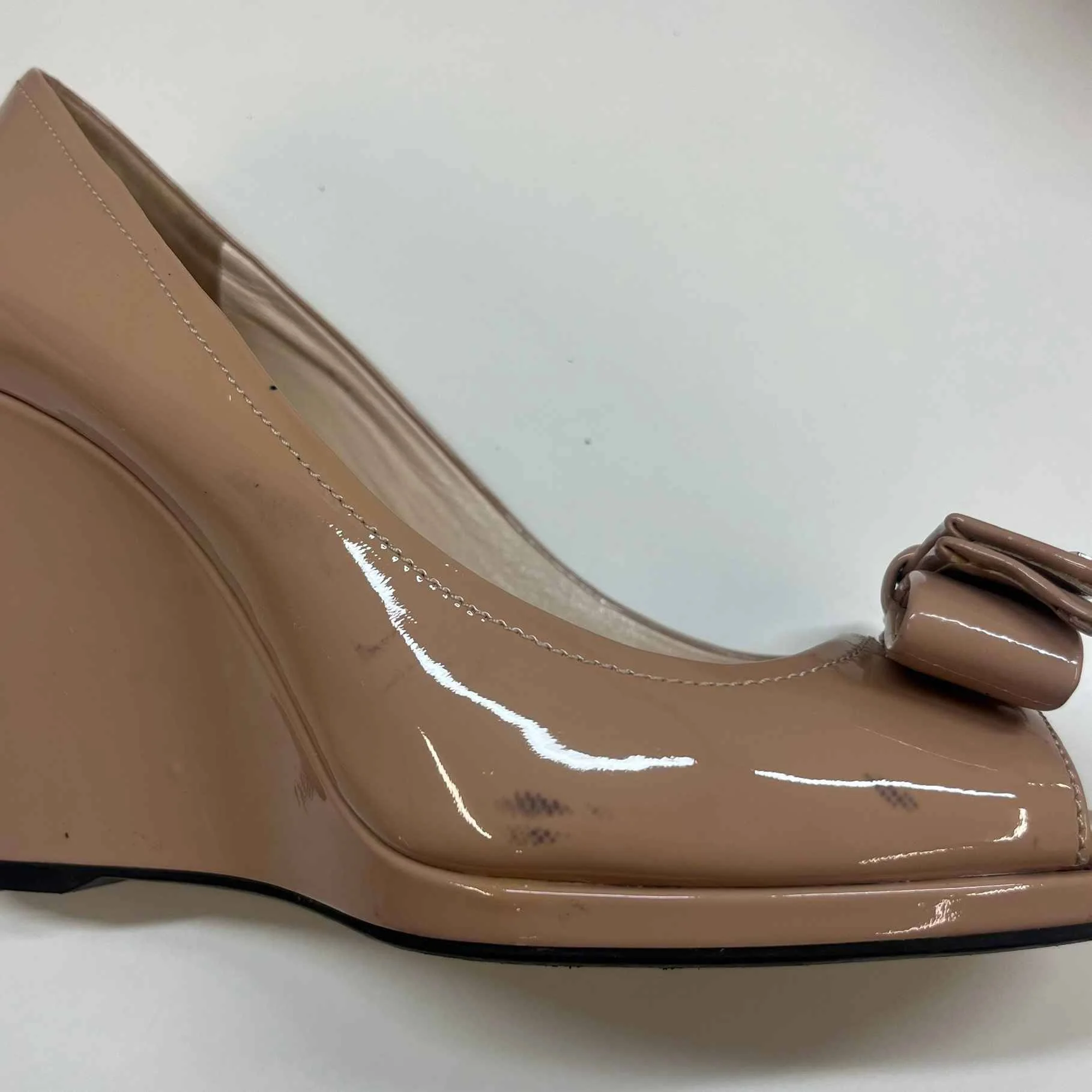 Women's Patent Bow Wedge Heels Beige Size EU 37 / UK 4 - Image 15