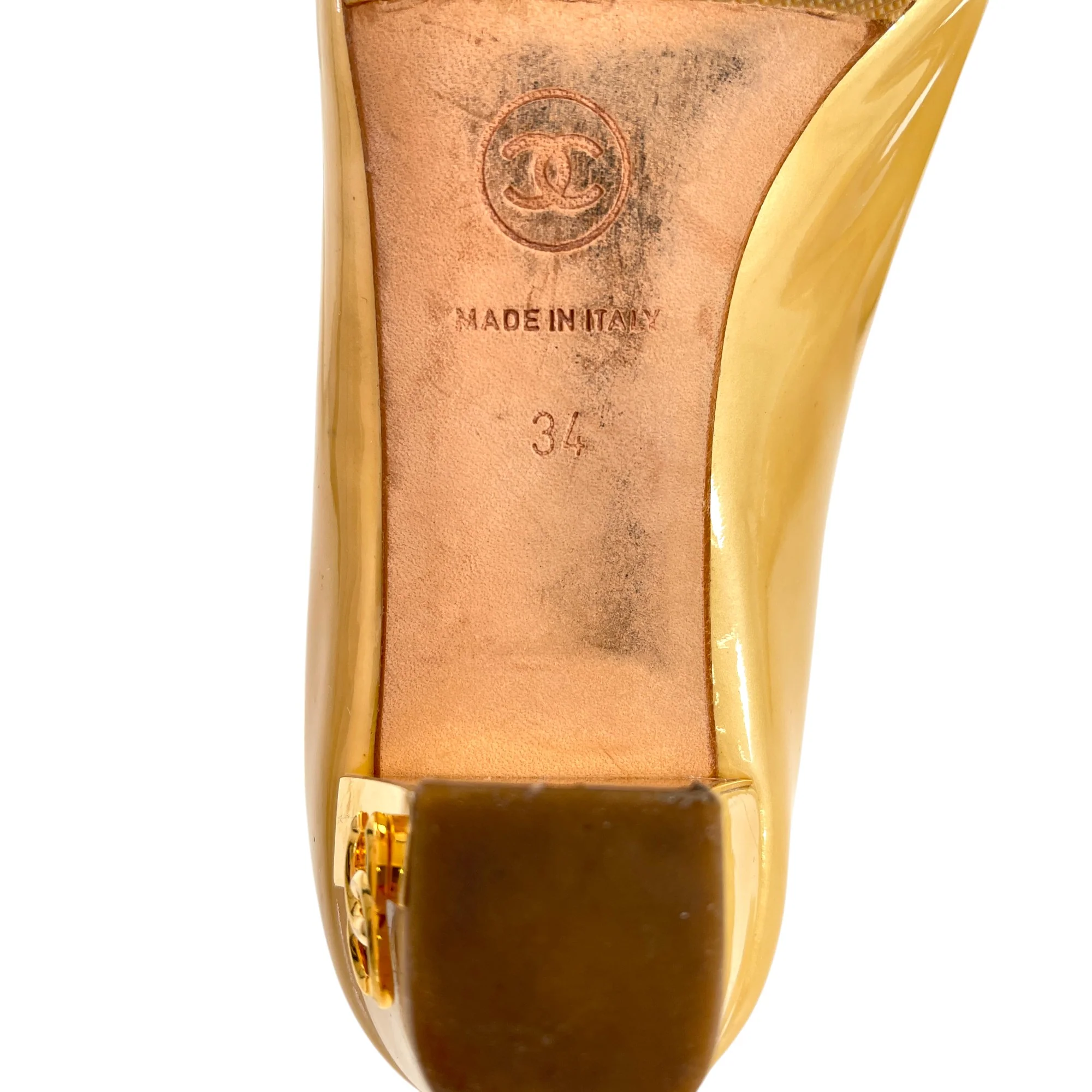 Women's Peep Toe Cc Mules Gold Size EU 34 / UK 1 - Image 13