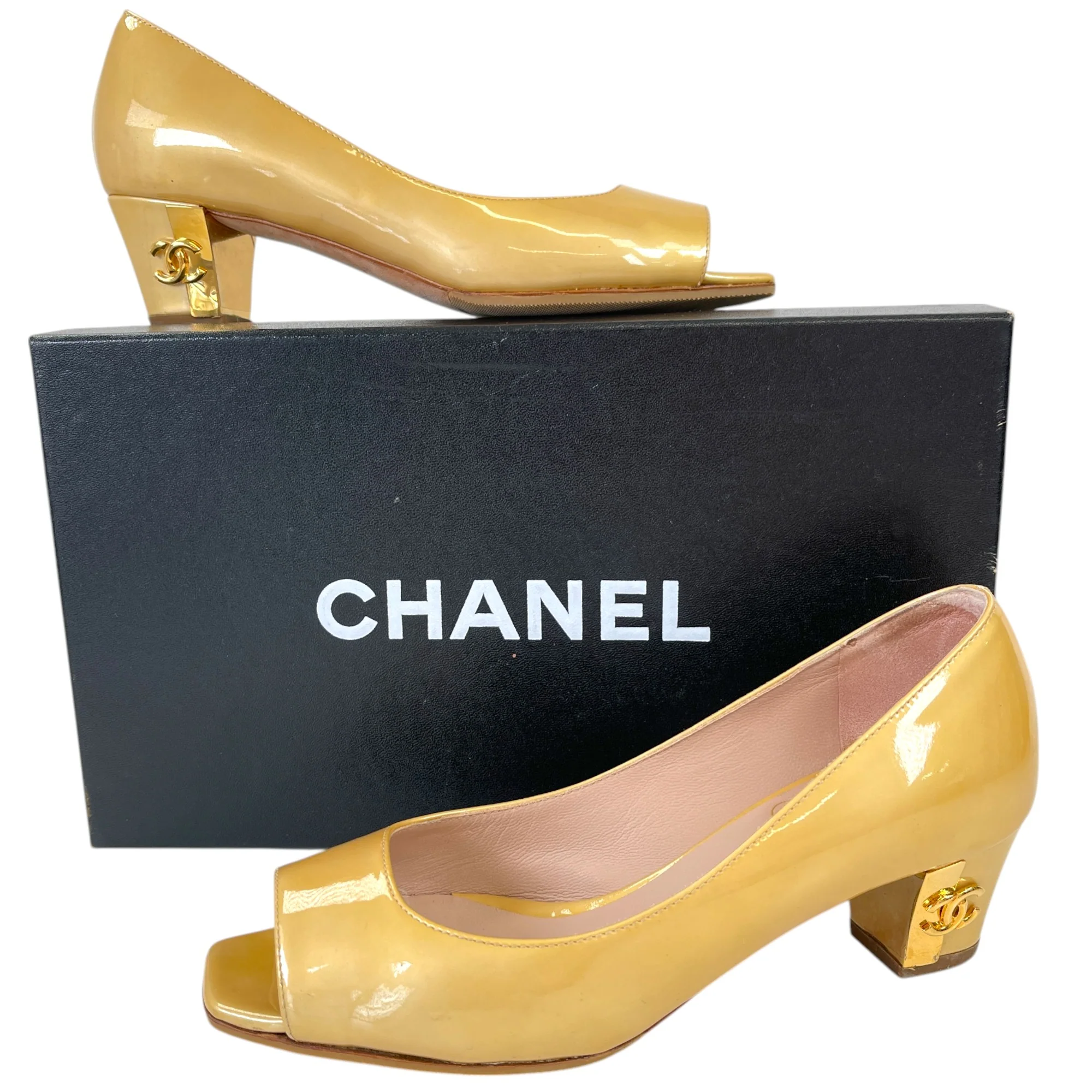 Women's Peep Toe Cc Mules Gold Size EU 34 / UK 1 - Image 15
