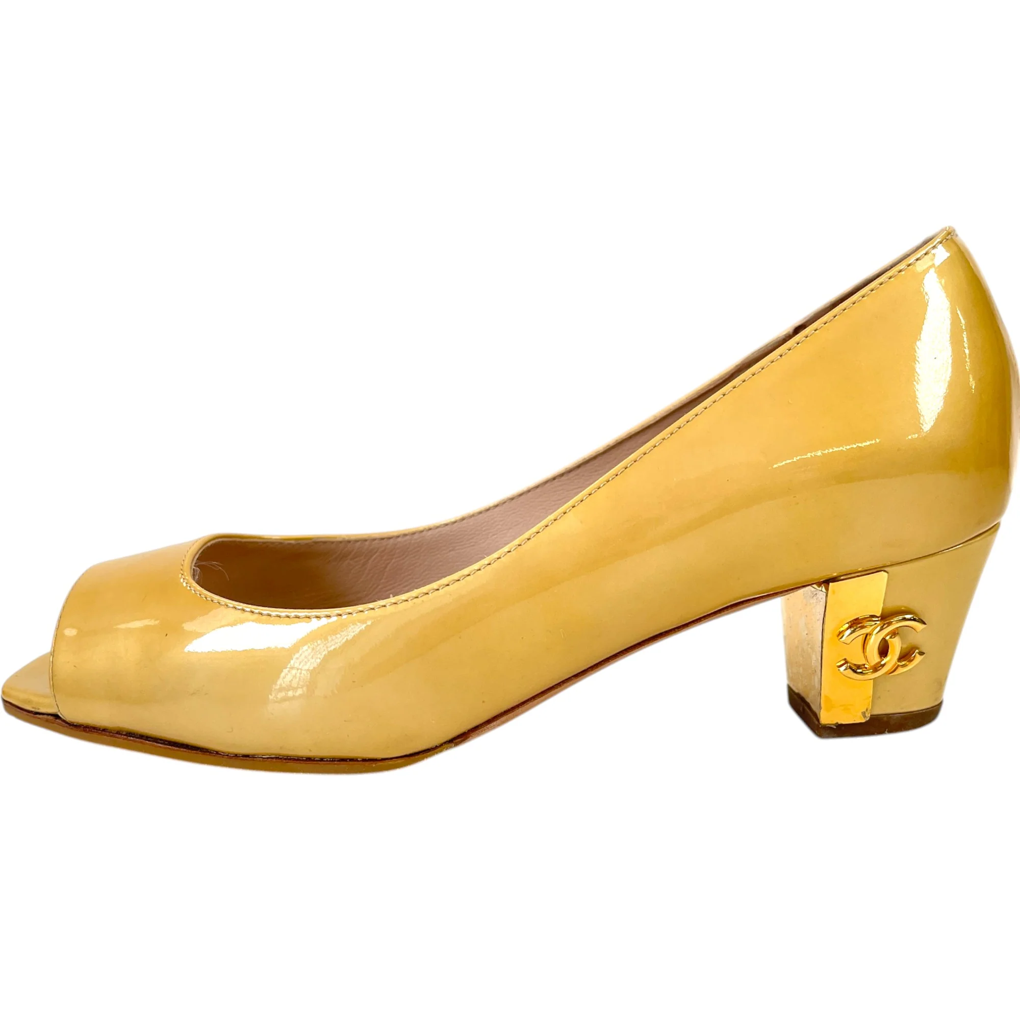 Women's Peep Toe Cc Mules Gold Size EU 34 / UK 1 - Image 5
