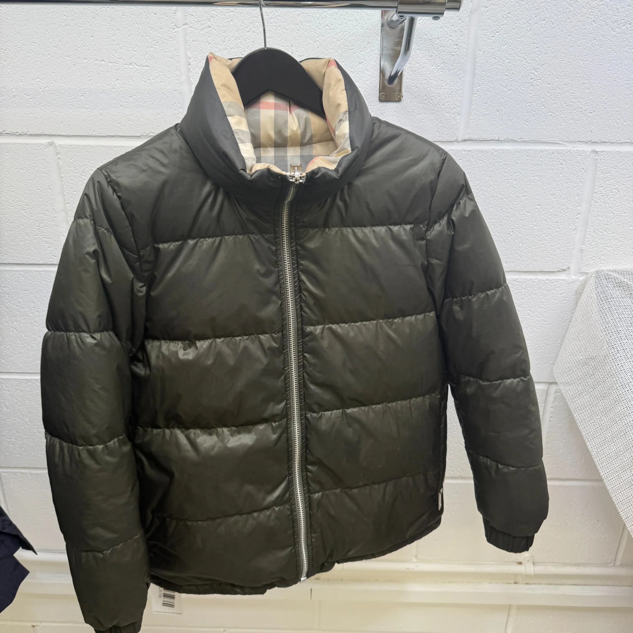 Women's Reversible Check Down Jacket Khaki Size S - Image 11