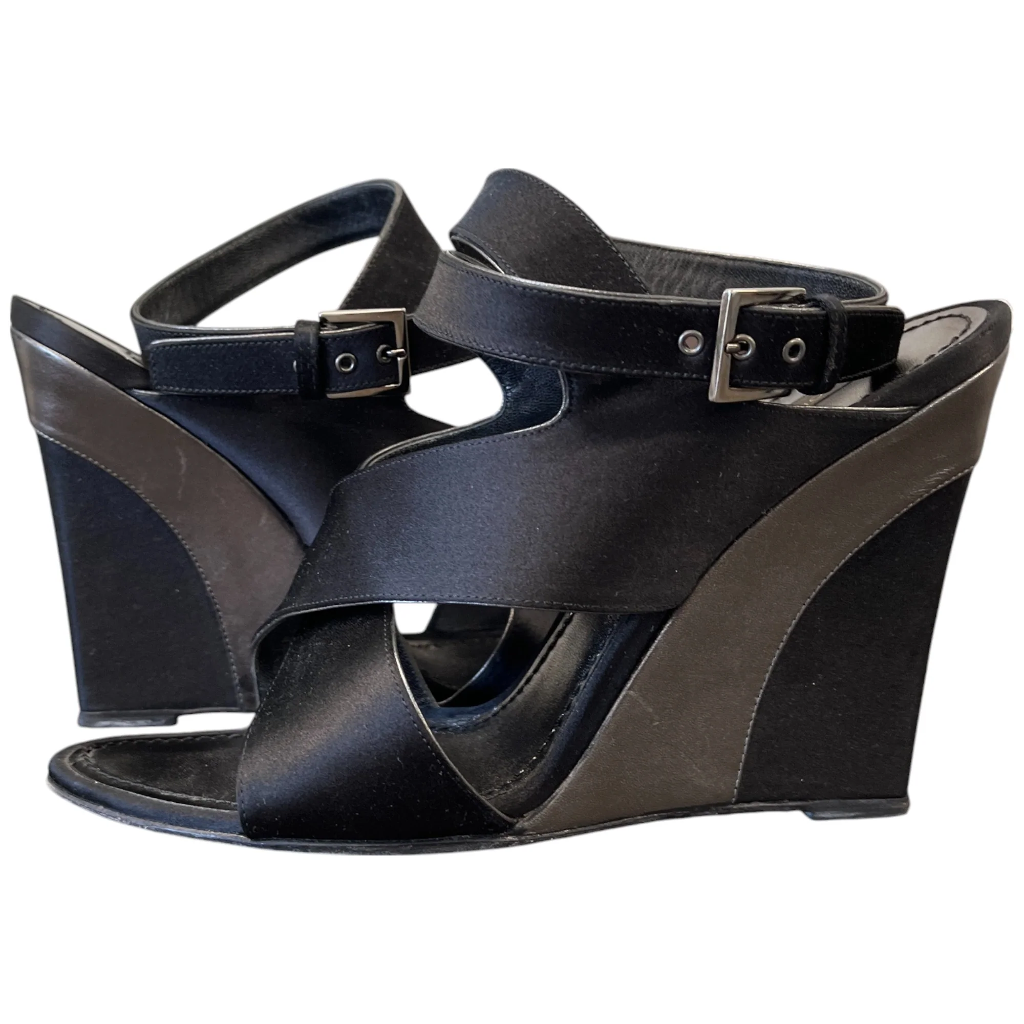 Women's Satin Strap Wedge Sandals Heels Black Size EU 38 / UK 5 - Image 3