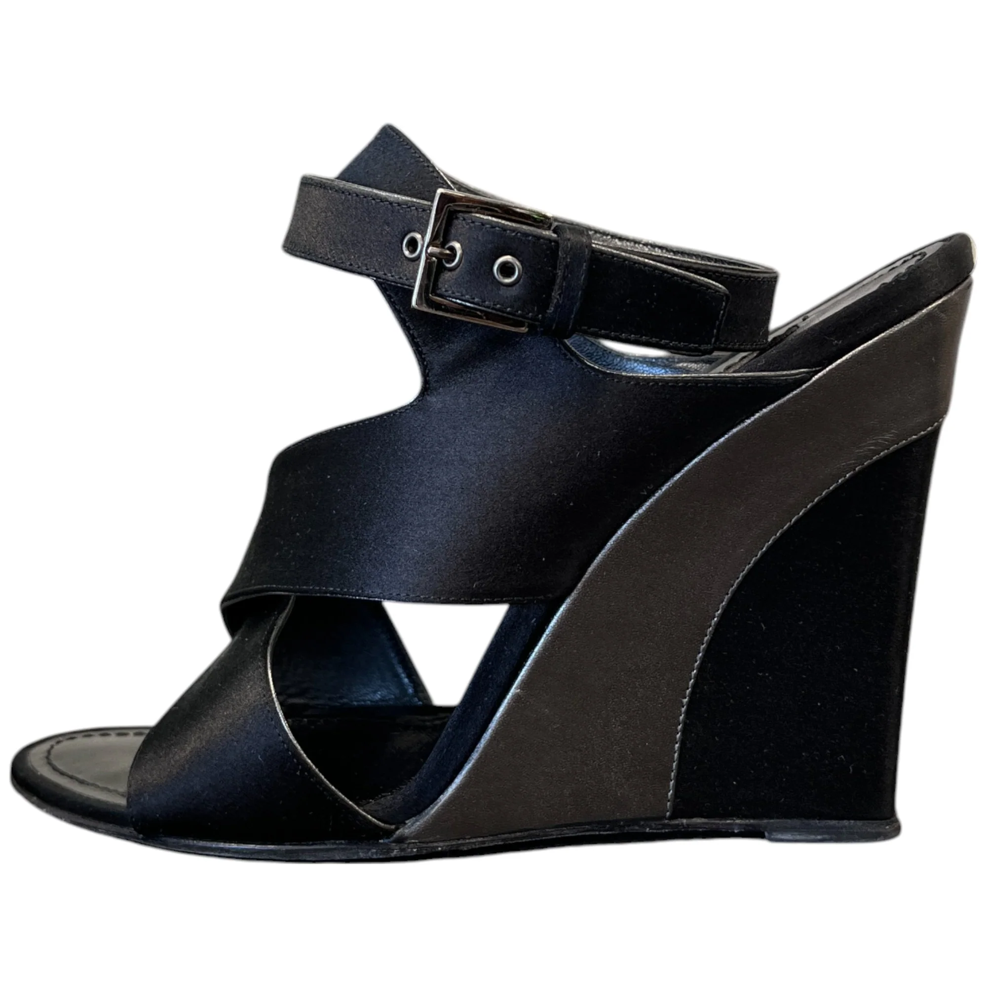 Women's Satin Strap Wedge Sandals Heels Black Size EU 38 / UK 5 - Image 4