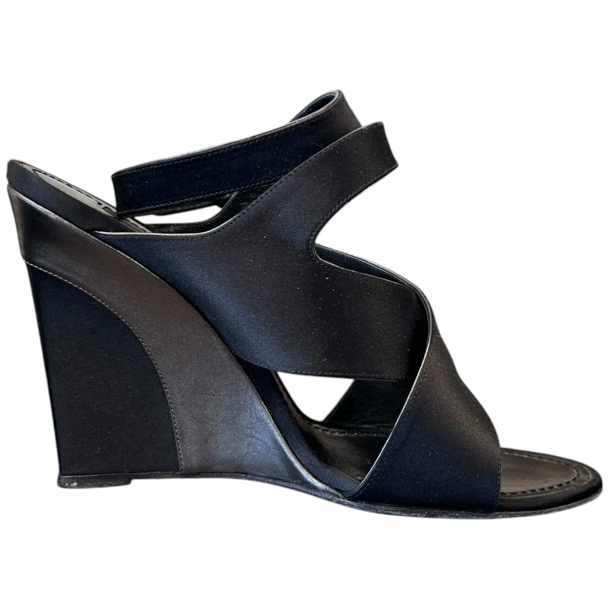Women's Satin Strap Wedge Sandals Heels Black Size EU 38 / UK 5 - Image 5
