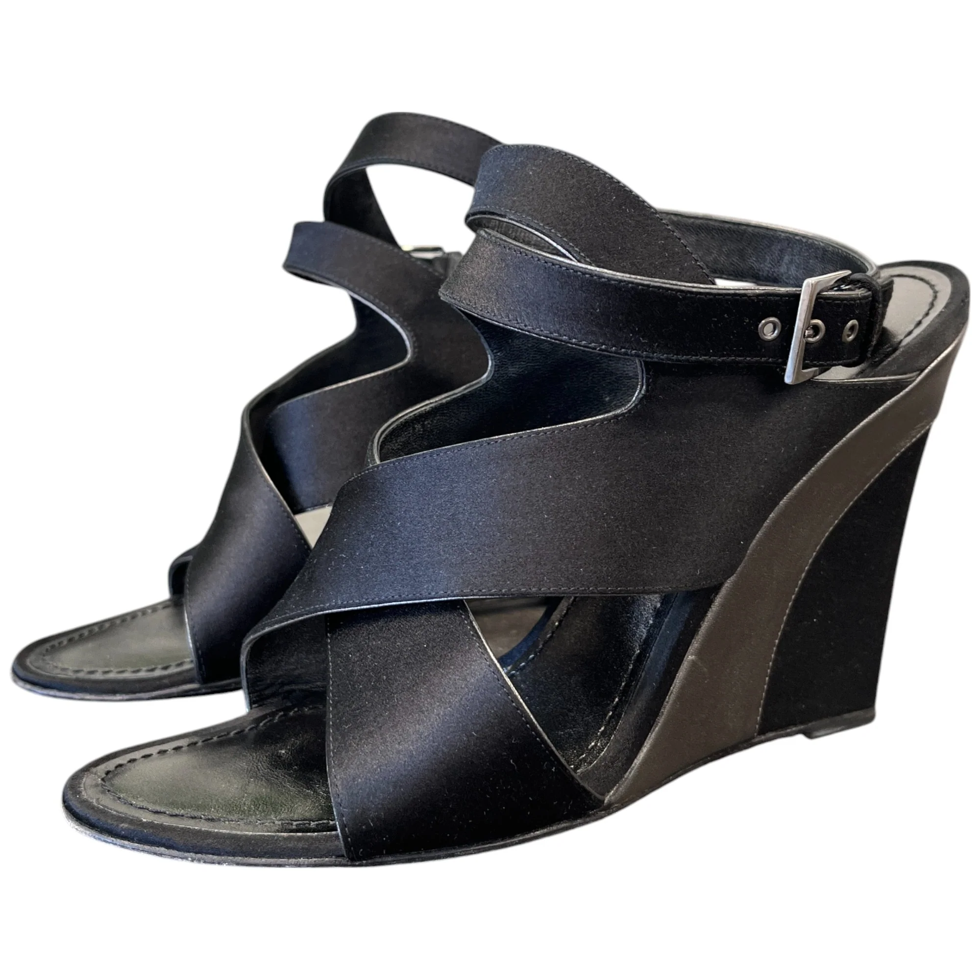 Women's Satin Strap Wedge Sandals Heels Black Size EU 38 / UK 5 - Image 8