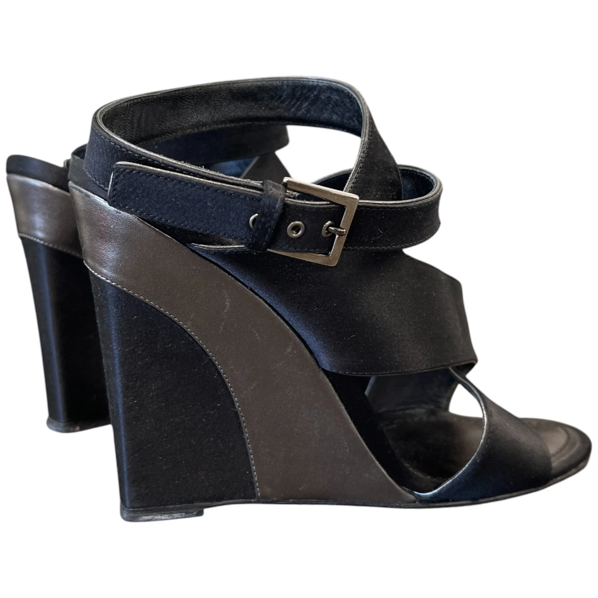 Women's Satin Strap Wedge Sandals Heels Black Size EU 38 / UK 5 - Image 9