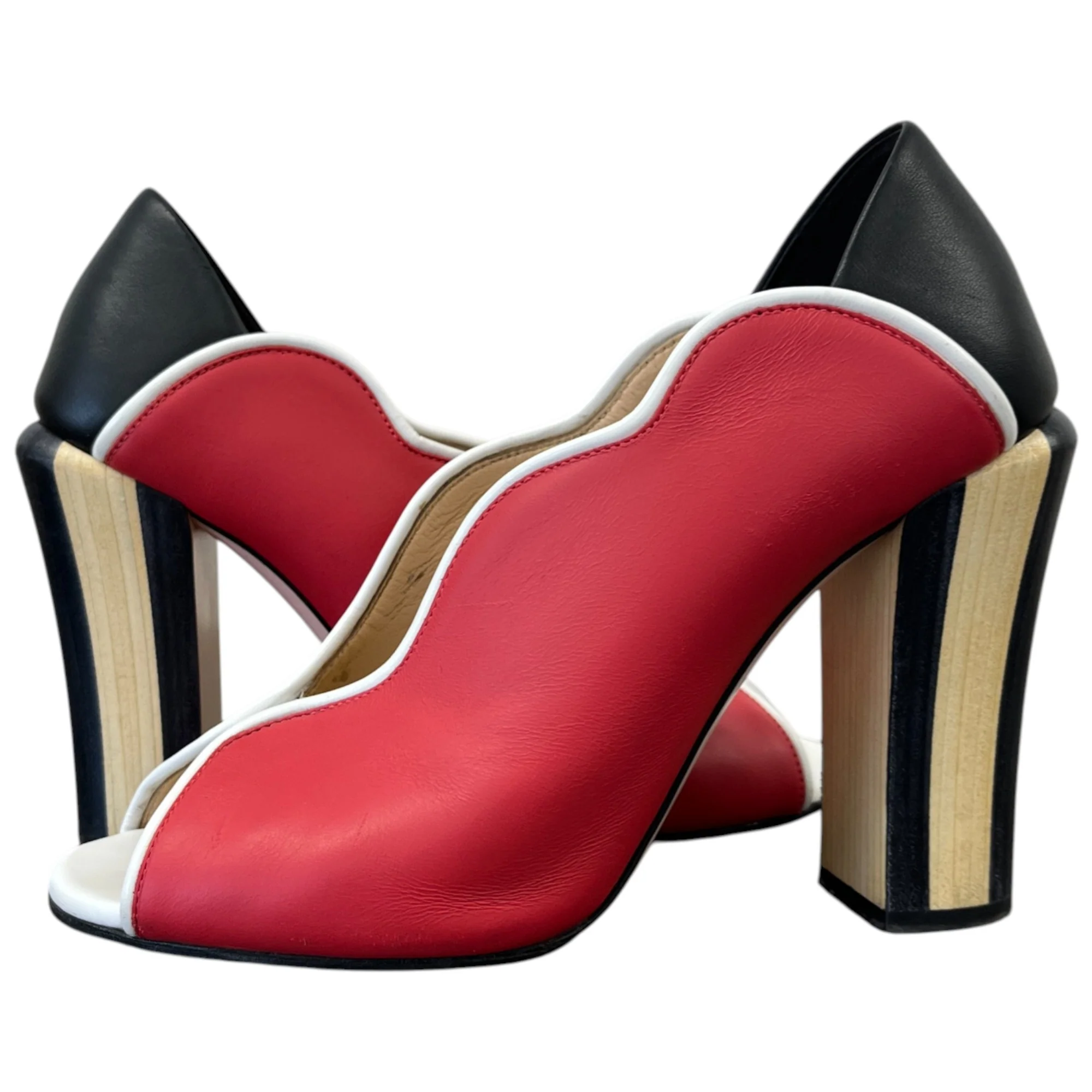 Women's Scallop Lined Peep Toe Heels Red Size EU 37.5 / UK 4.5 - Image 3