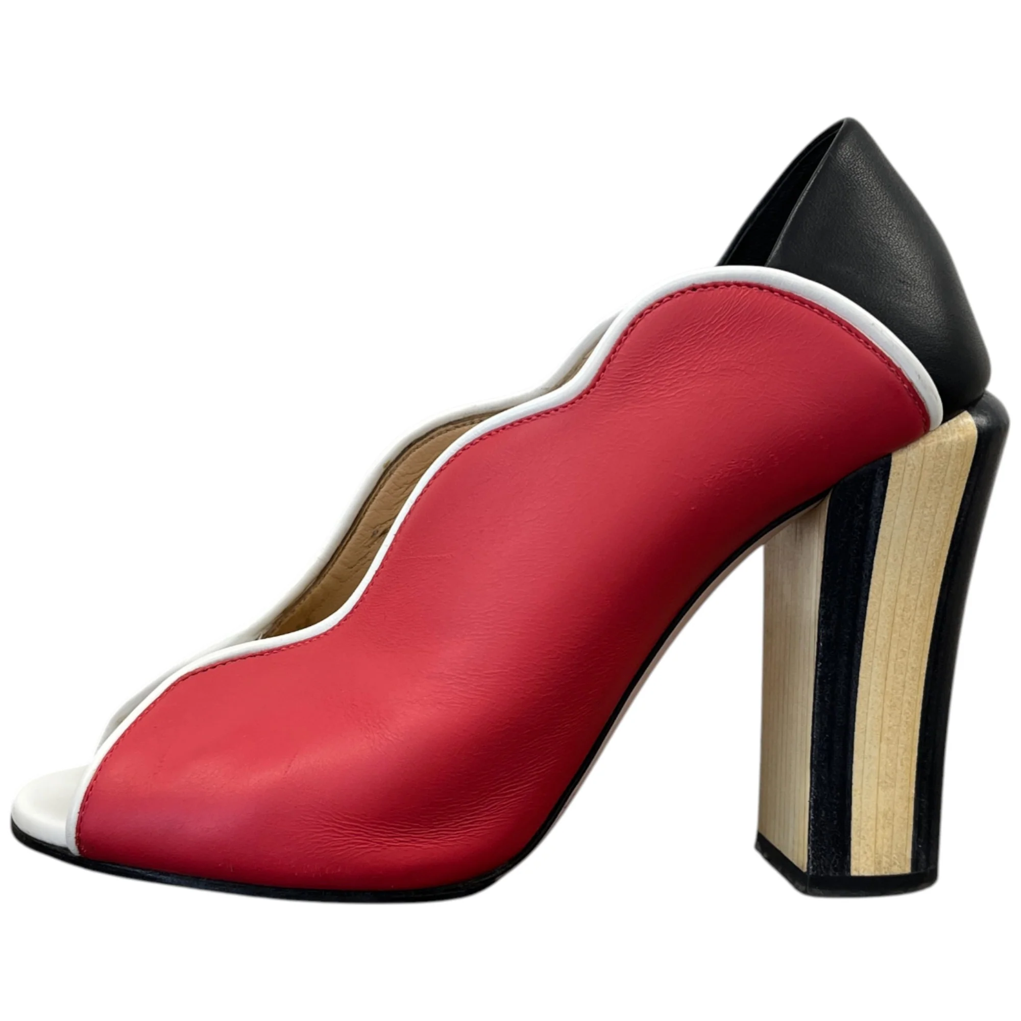 Women's Scallop Lined Peep Toe Heels Red Size EU 37.5 / UK 4.5 - Image 5
