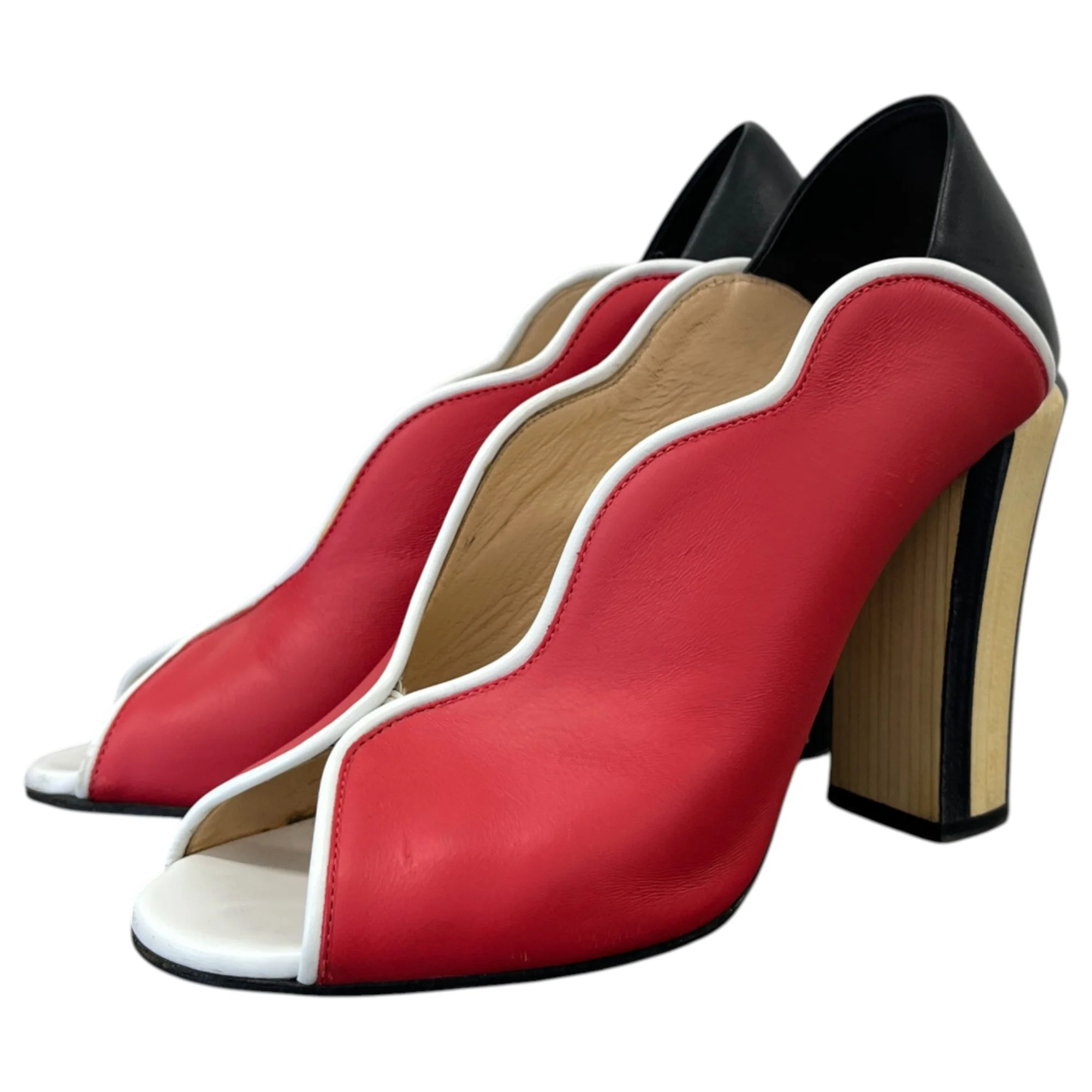 Women's Scallop Lined Peep Toe Heels Red Size EU 37.5 / UK 4.5 - Image 8