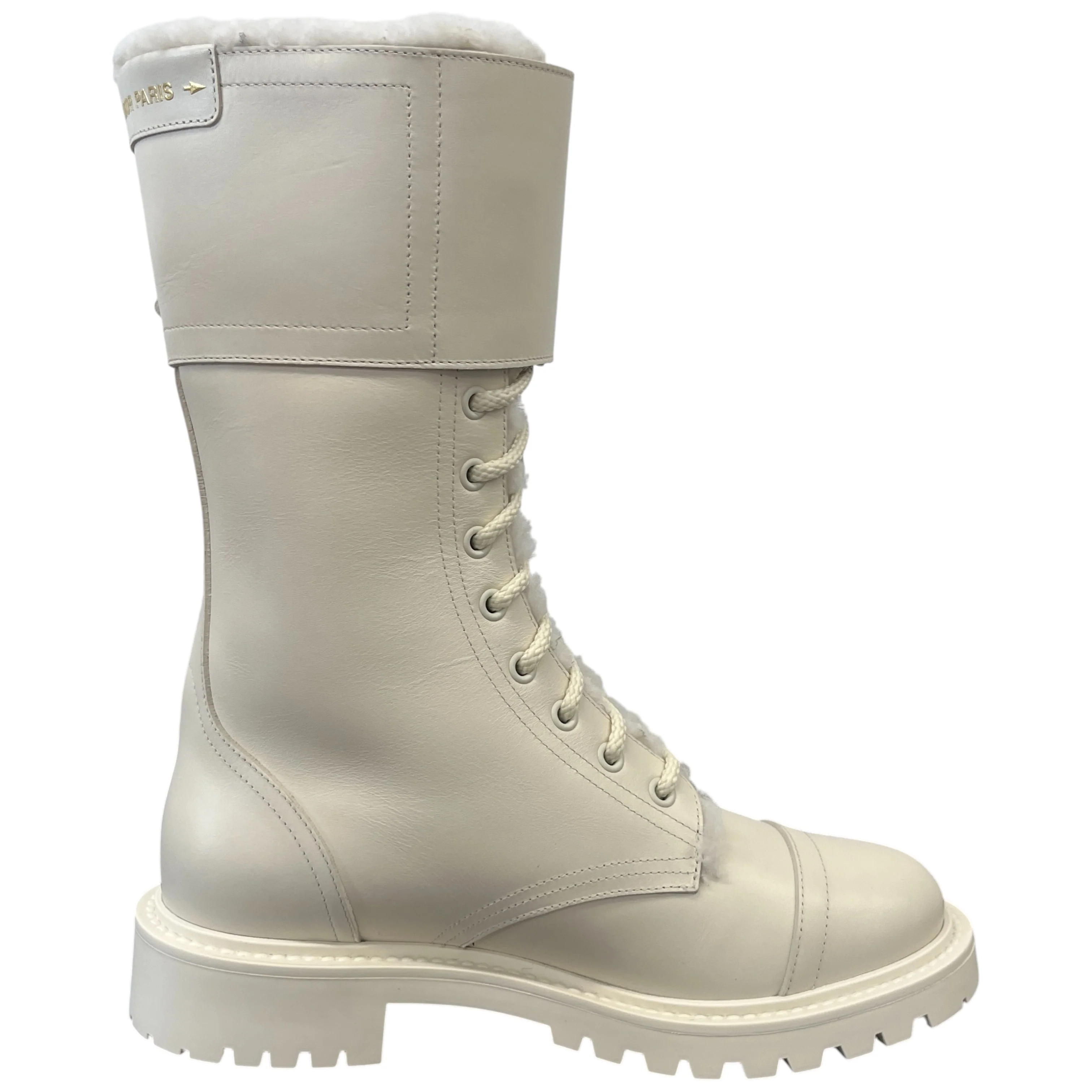 Women's Shearling Lining Combat Boots Cream Size EU 37 / UK 4 - Image 4