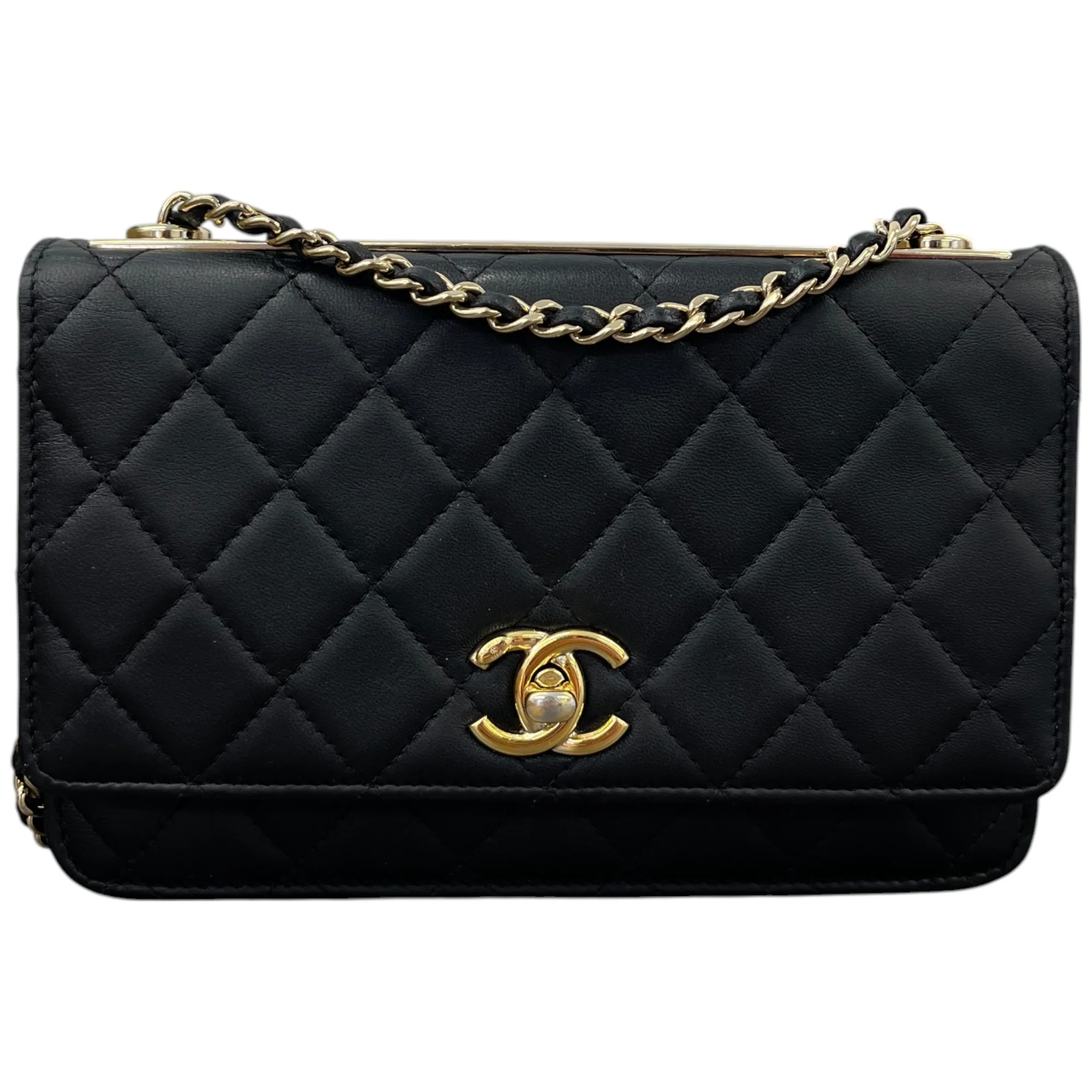 Women's Trendy Woc Wallet On Chain Lambskin Bag Black - Image 3