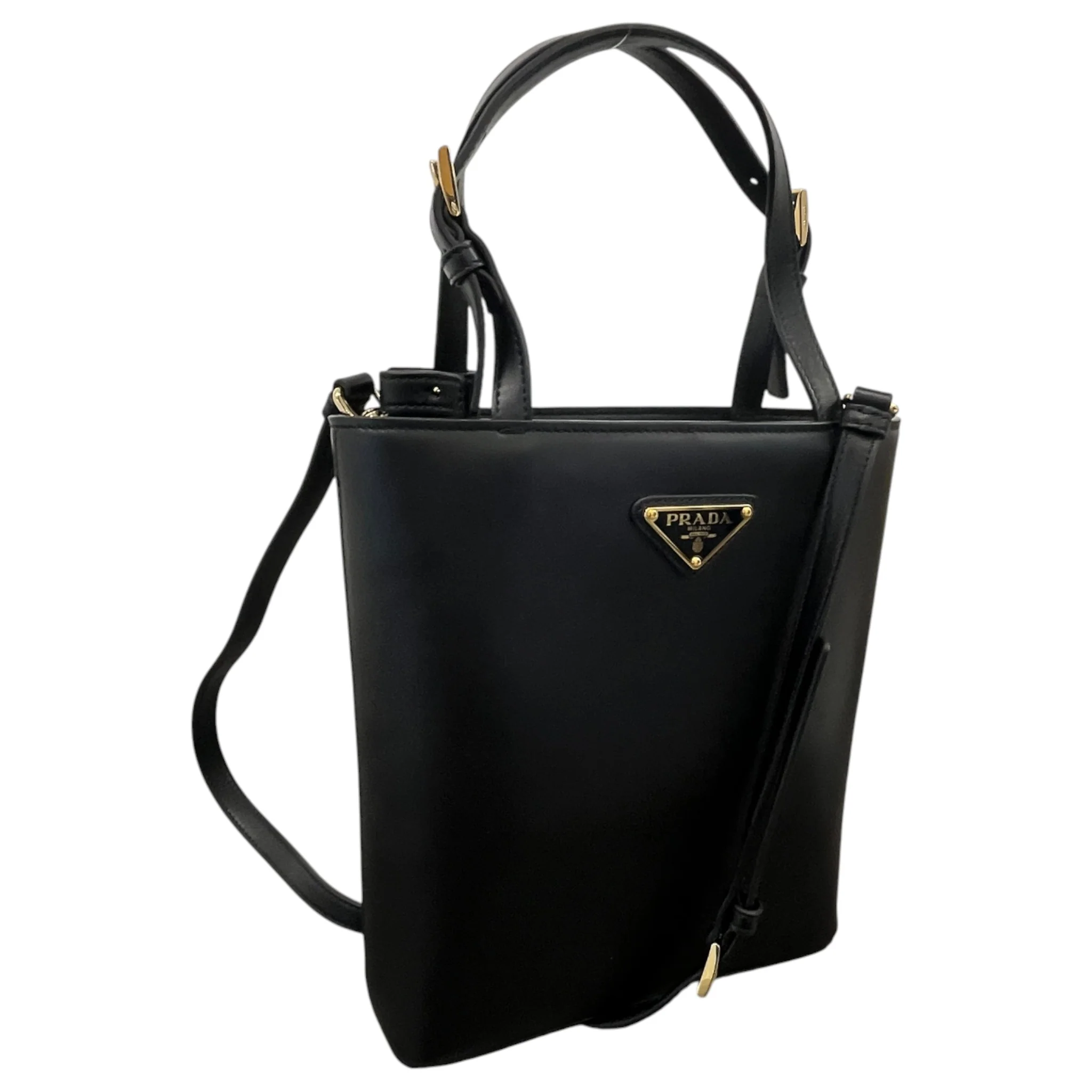 Women's Triangle Logo Applique Tote Handbag Black - Image 5
