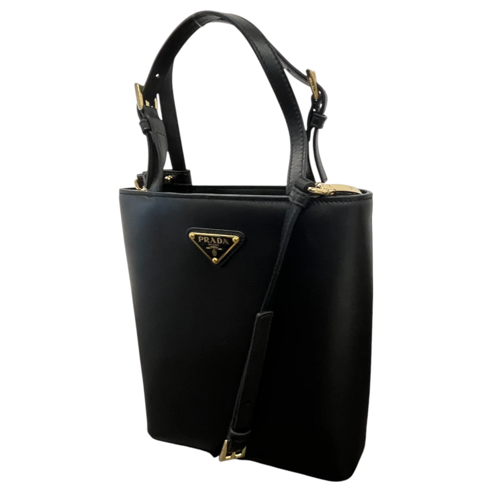 Women's Triangle Logo Applique Tote Handbag Black - Image 6